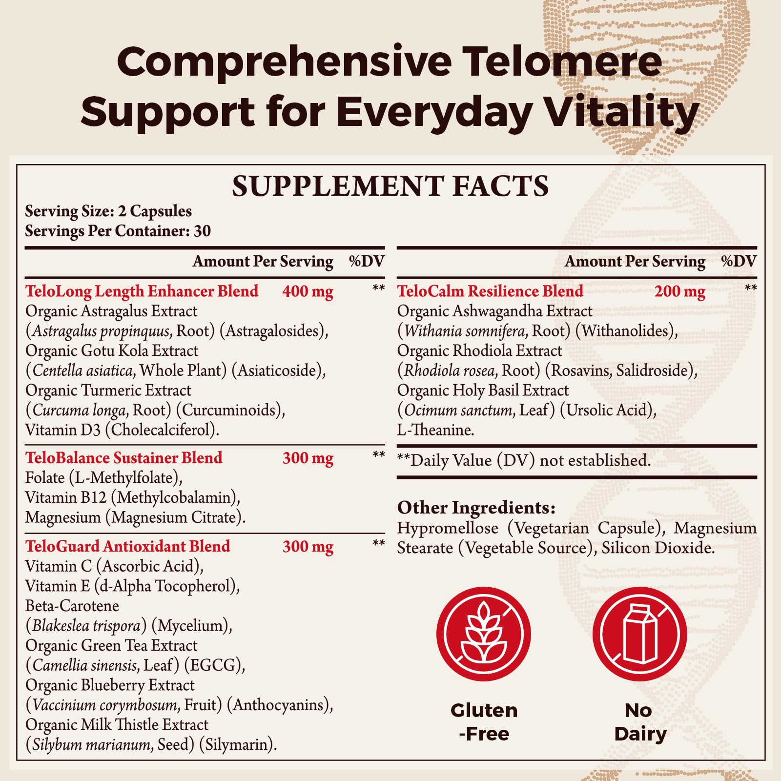 Telomere Lengthening Supplements – Organic Astragalus, Gotu Kola, Vitamin D3, Folate, L-Theanine – Anti-Aging, DNA Repair, Immune & Cellular – 60 Vegan Capsules, Made in Japan (1 Bottle) Orinthalixium buy supplements canada