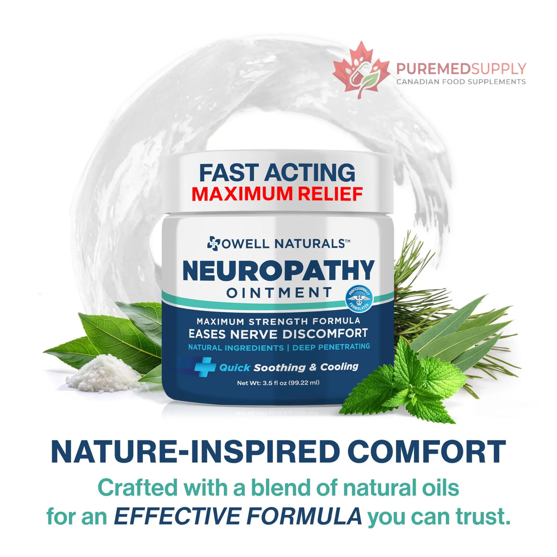 Owell Naturals Neuropathy Nerve Ointment for Feet, Fingers, Hands, Toes, Back, Legs & Arms - Fast-Acting Formula, Max Strength, Cooling Effect, 3.5 Fl Oz Owell Naturals buy supplements canada
