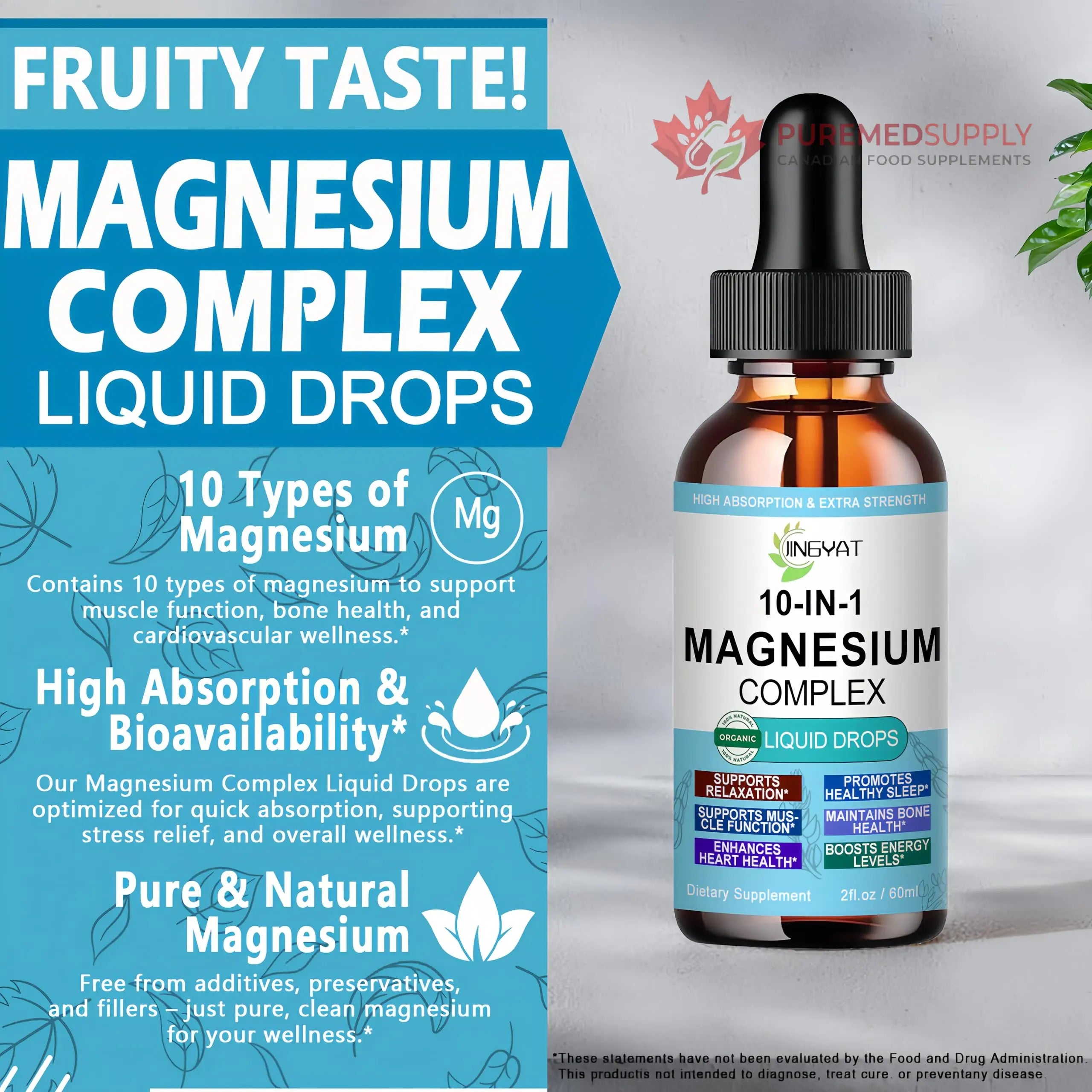 High Absorption Magnesium Complex Drops | 10-in-1 Liquid Magnesium Complex for Women & Men with Glycinate,Citrate,Taurate | for Stress Relief,Sleep,Heart Health | Vegan,Non-GMO,Fast-Acting Formula JINGYAT buy supplements canada