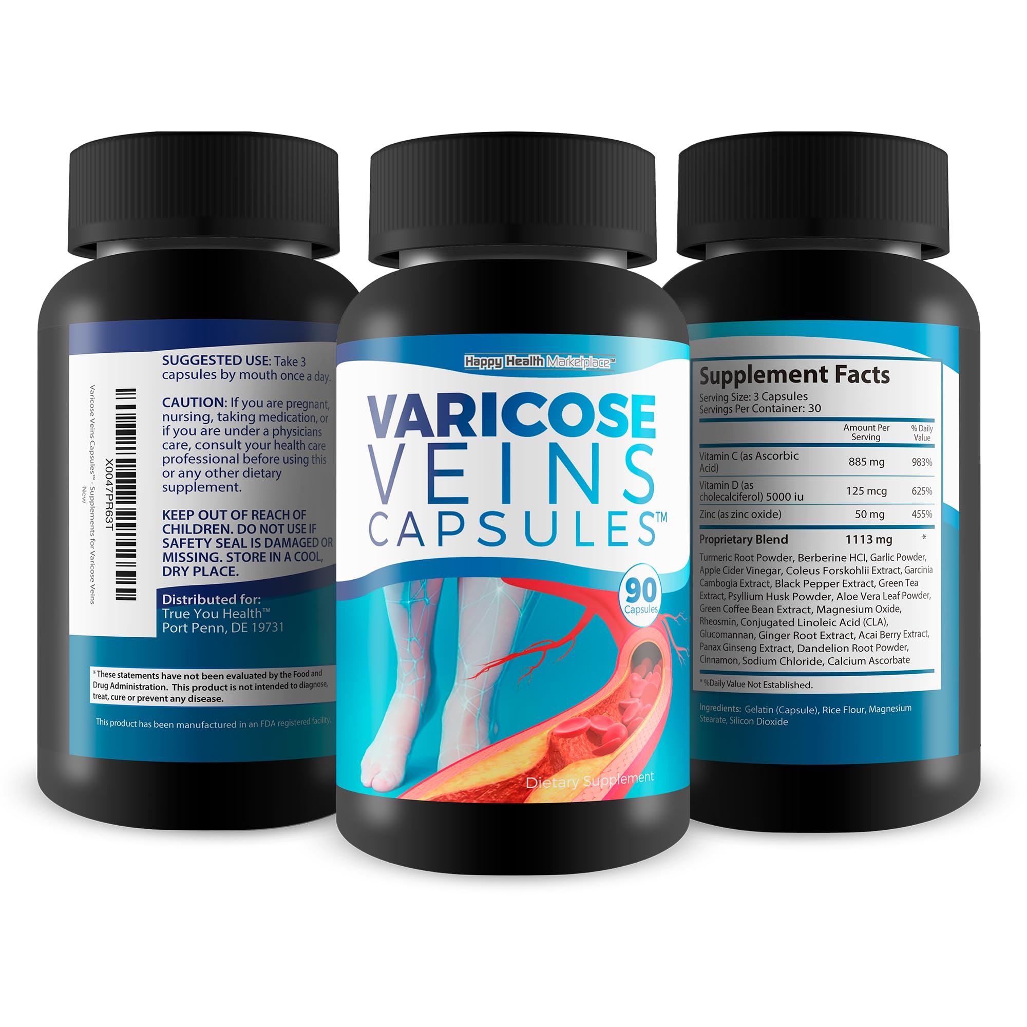 Varicose Veins Capsules - Our Best Natural Varicose Veins Treatment - Varicose Vein Supplement Anti Varicose Veins Women - Herbal Varicose Veins Treatment for Legs - Herbal Remedies for Varicose Veins Happy Health Marketplace buy supplements canada
