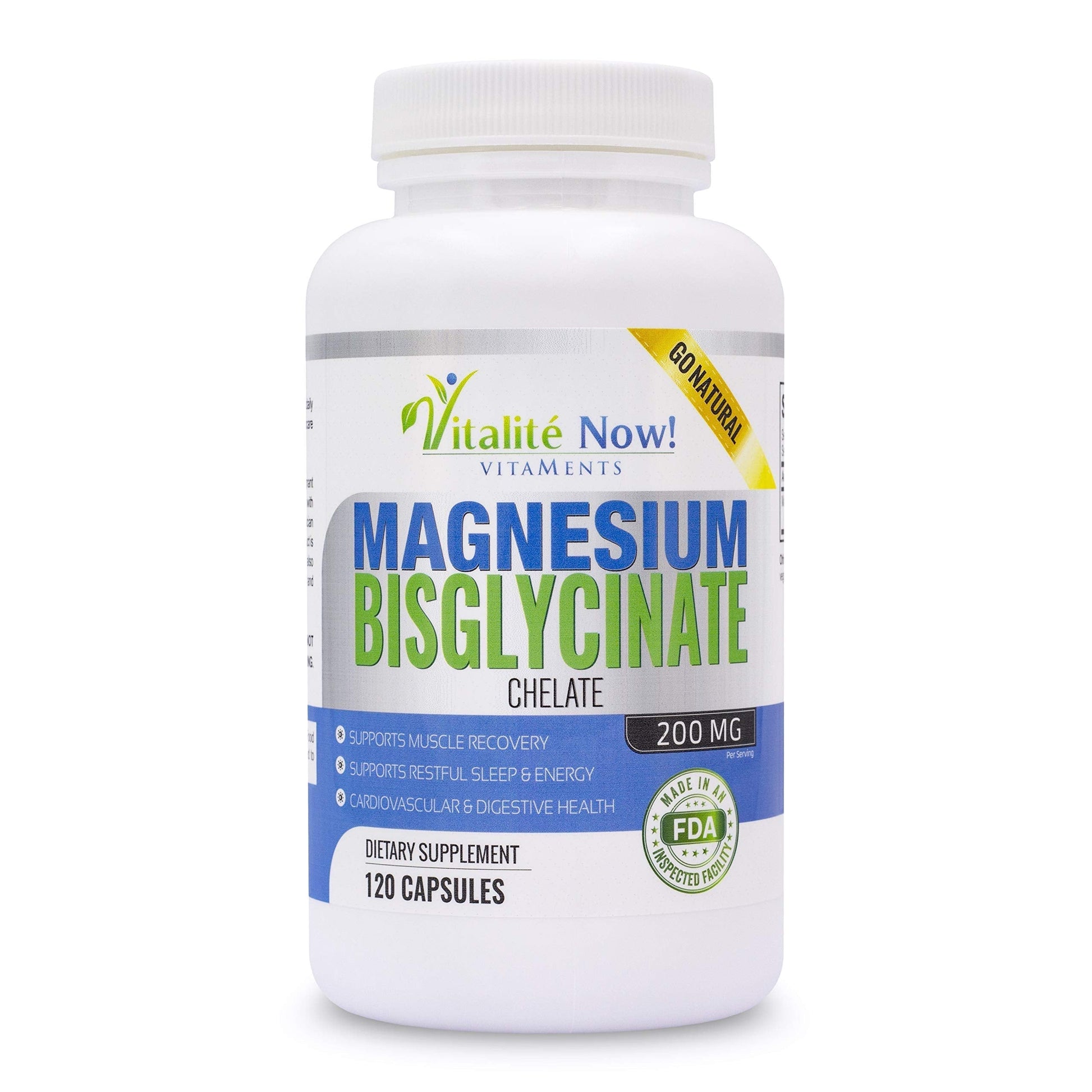 Vitalité Now! Magnesium Bisglycinate 200mg - 100% Chelated Capsules for Superior Absorption - Gentle Formula, No Laxative Effect - Sleep Energy Cramps Muscle Support - Fully Reacted & Buffered Vitalité Now! buy supplements canada