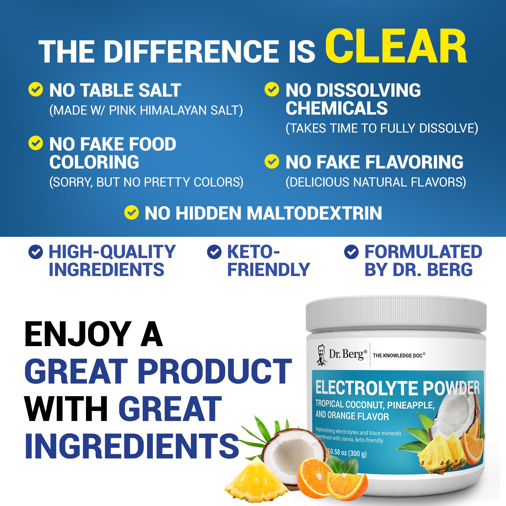 Dr. Berg Zero Sugar Hydration Keto Electrolyte Powder - Enhanced w/ 1000 mg of Potassium & Real Pink Himalayan Salt (NOT Table Salt) - Tropical Coconut Dr. Berg Nutritionals buy supplements canada