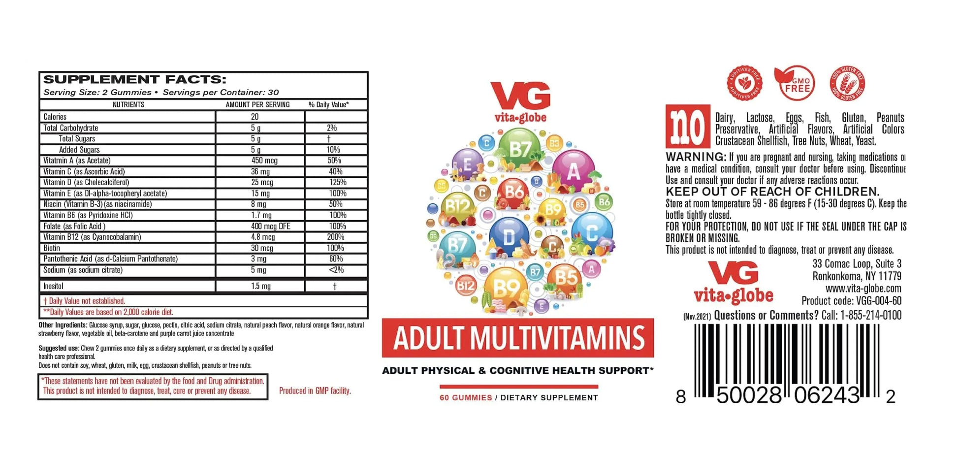 VITA GLOBE Adult Multivitamin Gummies – with Vitamins C, D, E, B6, B12, Folate & Biotin | Daily Multivitamin Supplement for Energy VITA GLOBE buy supplements canada
