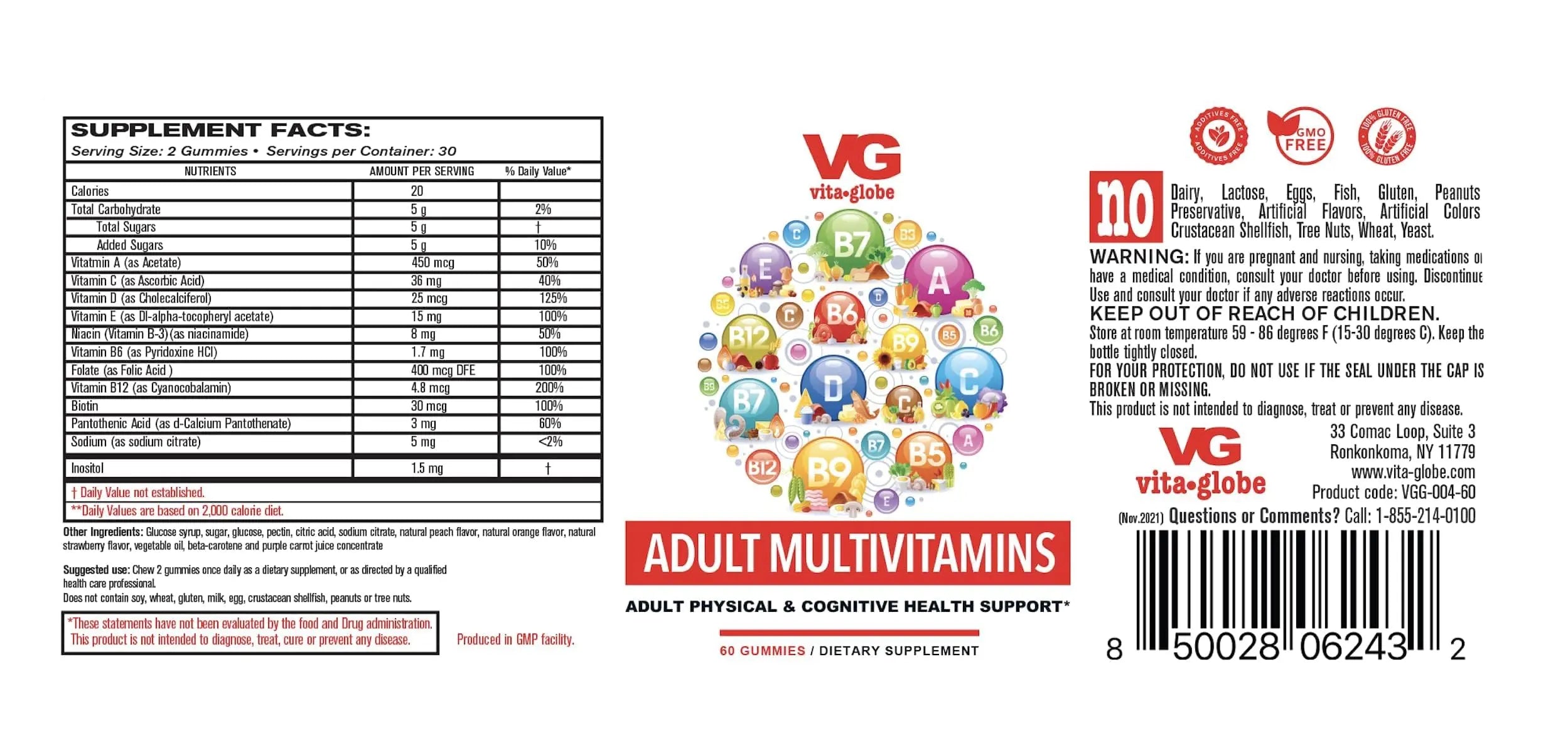 VITA GLOBE Adult Multivitamin Gummies – with Vitamins C, D, E, B6, B12, Folate & Biotin | Daily Multivitamin Supplement for Energy VITA GLOBE buy supplements canada