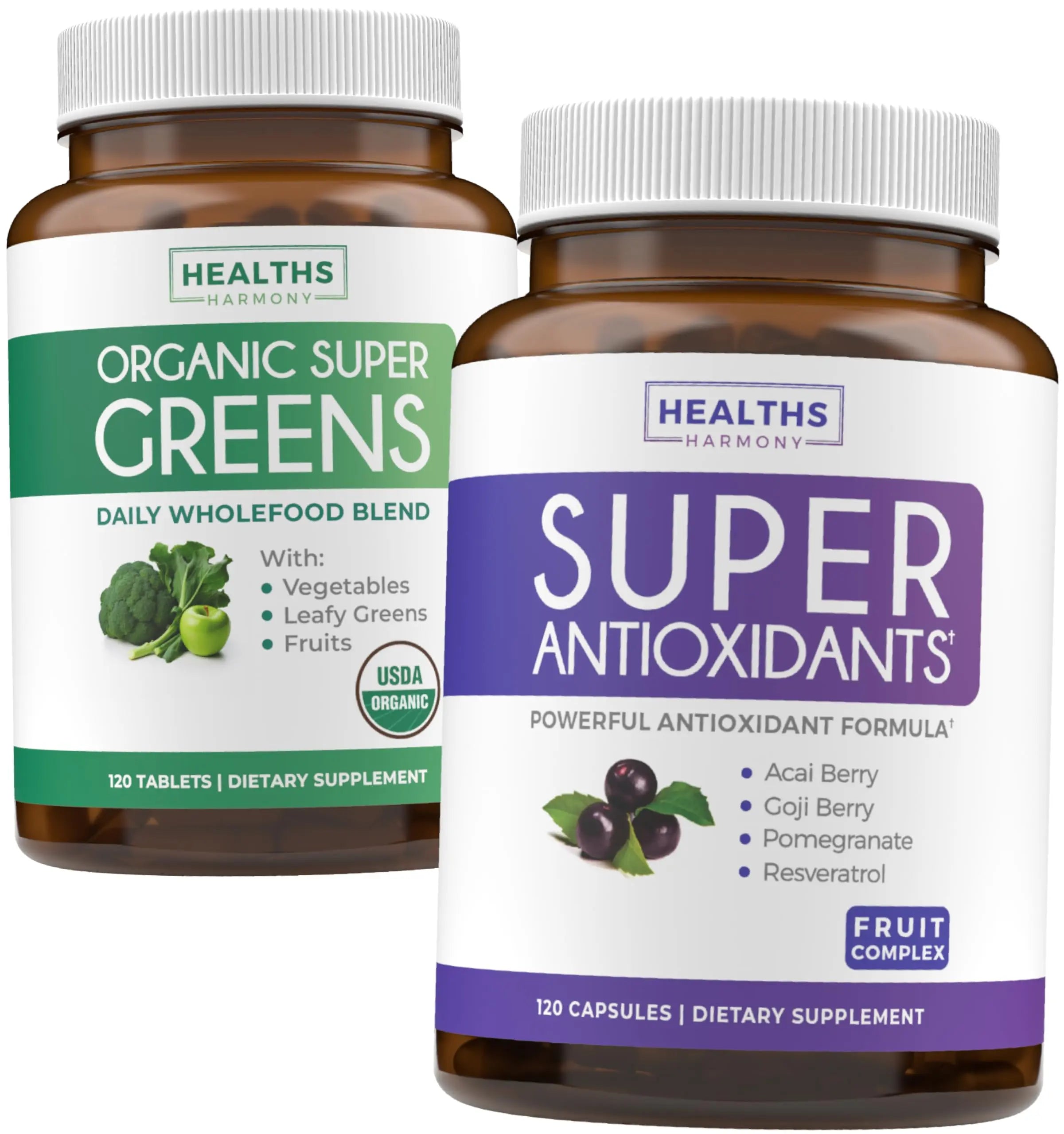Super Greens & Antioxidants (2-Month Supply) Antioxidant Power Greens Bundle of Organic Super Greens Powder - Complete Superfood (120 Capsules) & Super Antioxidants - Powerful Superfood (120 Capsules) Healths Harmony buy supplements canada