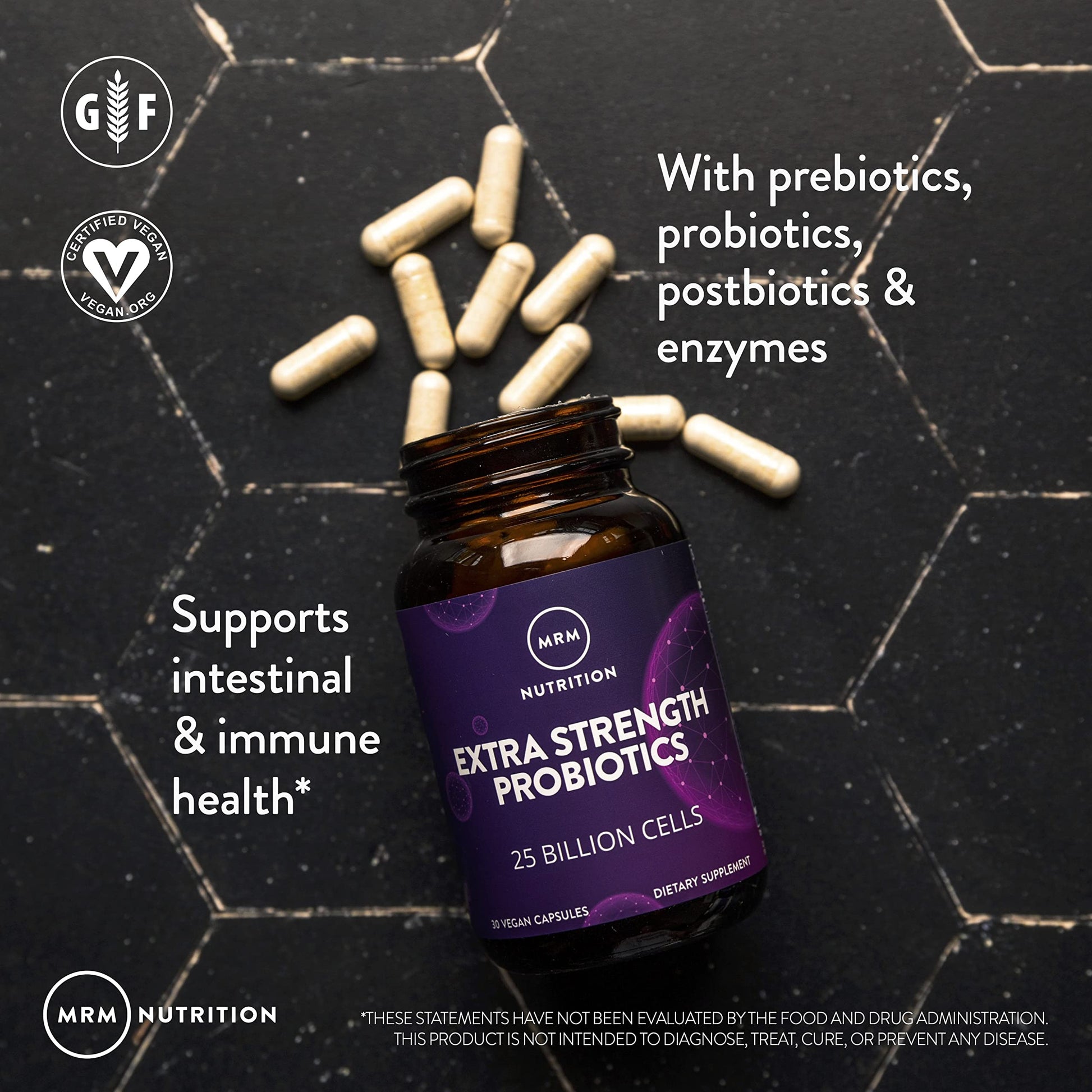 MRM Nutrition Extra Strength Probiotics - Supports Intestinal, GI, & Immune Health for Women & Men, Prebiotic, Probiotic, & Postbiotic Supplement, 25 Billion Cells & 16 Strains, Vegan - 30 Servings MRM buy supplements canada