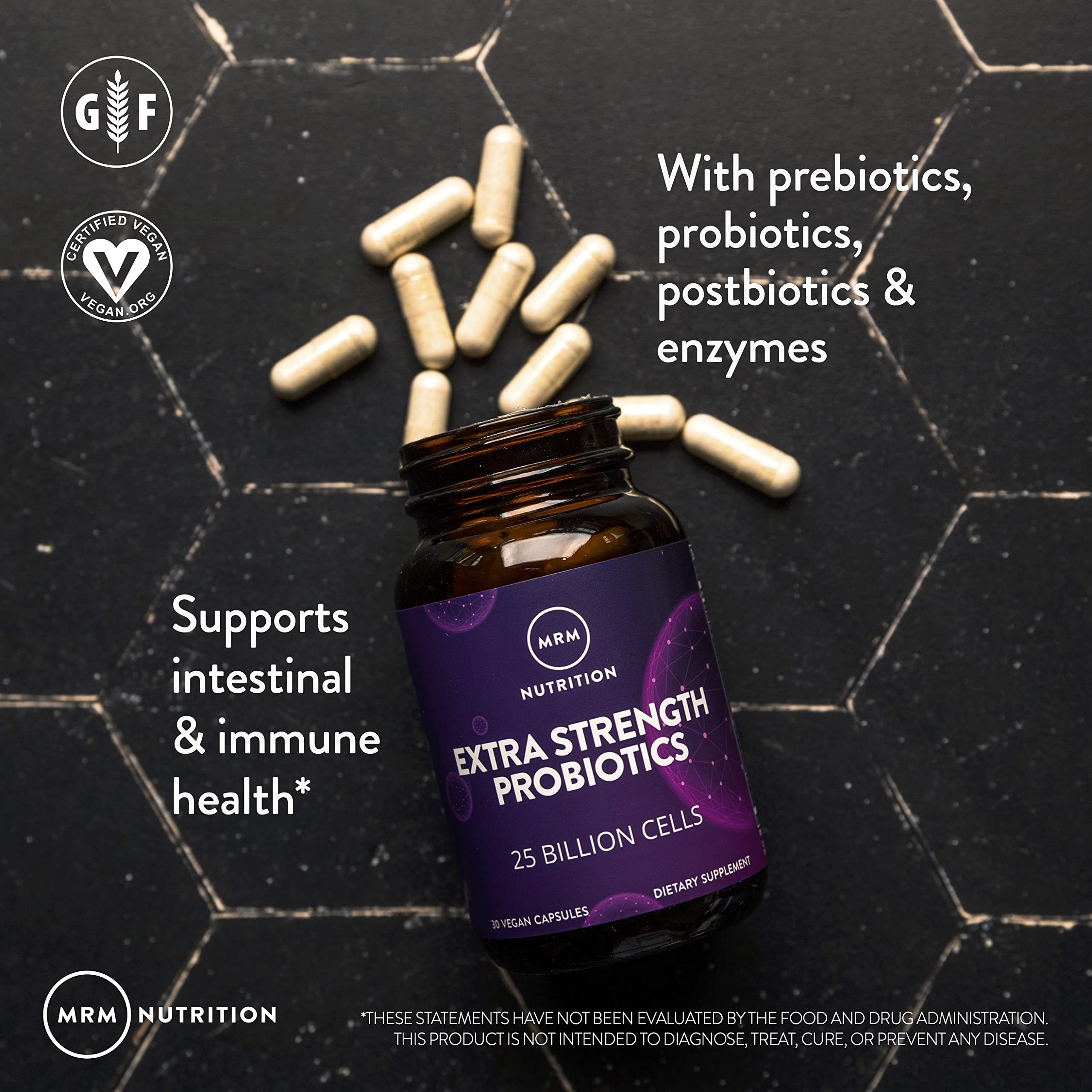 MRM Nutrition Extra Strength Probiotics - Supports Intestinal, GI, & Immune Health for Women & Men, Prebiotic, Probiotic, & Postbiotic Supplement, 25 Billion Cells & 16 Strains, Vegan - 30 Servings MRM buy supplements canada