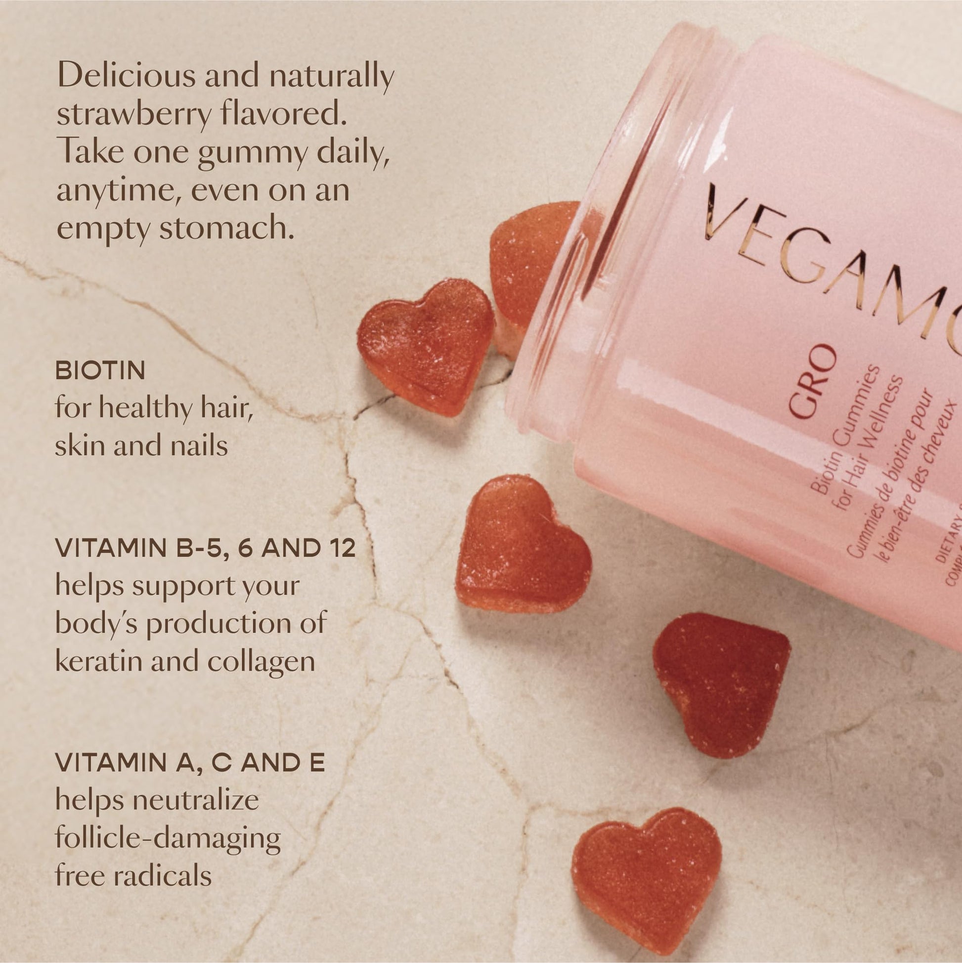 VEGAMOUR GRO Biotin Gummies, Strawberry Flavor with 5000 mcg Biotin, Supports Healthy Hair Vegan Gummies with Vitamins A, B, C, E, B-12 & More, 30 Ct VEGAMOUR buy supplements canada