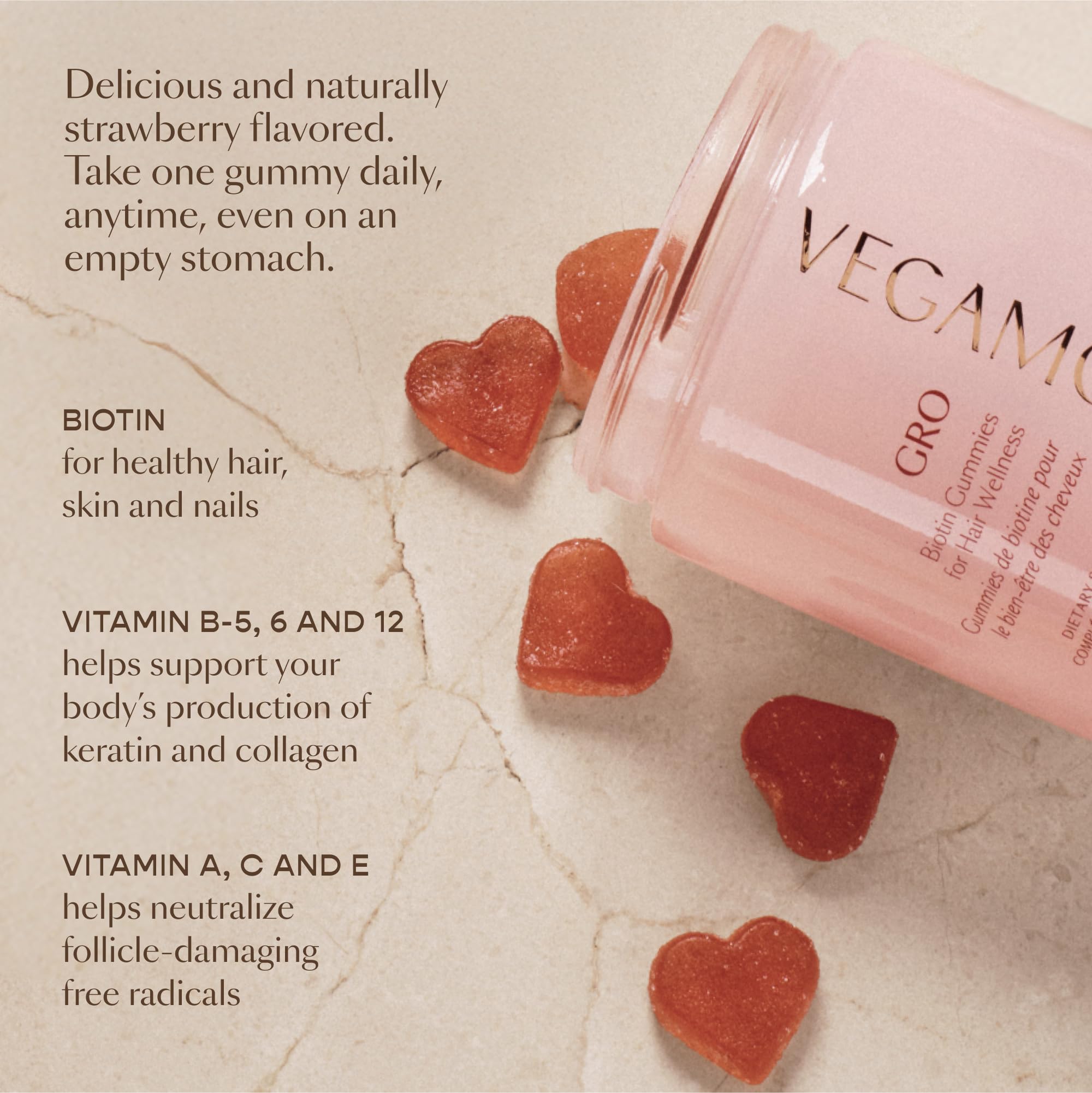 VEGAMOUR GRO Biotin Gummies, Strawberry Flavor with 5000 mcg Biotin, Supports Healthy Hair Vegan Gummies with Vitamins A, B, C, E, B-12 & More, 30 Ct VEGAMOUR buy supplements canada