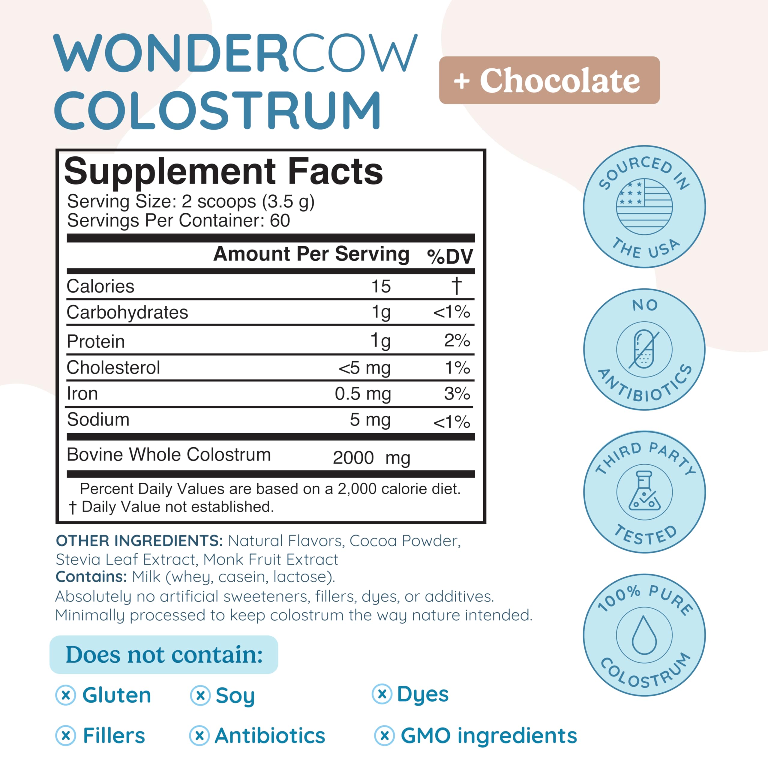WONDERCOW Colostrum Supplement Powder for Gut Health, Immune Support & Wellness | Natural IgG Pure Whole Bovine Colostrum Superfood, Chocolate, 60 Servings WONDERCOW buy supplements canada