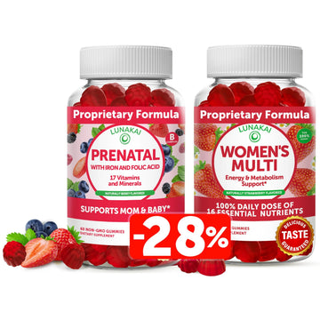 Lunakai Prenatal Vitamin and Women's Multivitamin Gummies Bundle - Pregnancy Multivitamin Gummy with Iron & Folic Acid Lunakai buy supplements canada