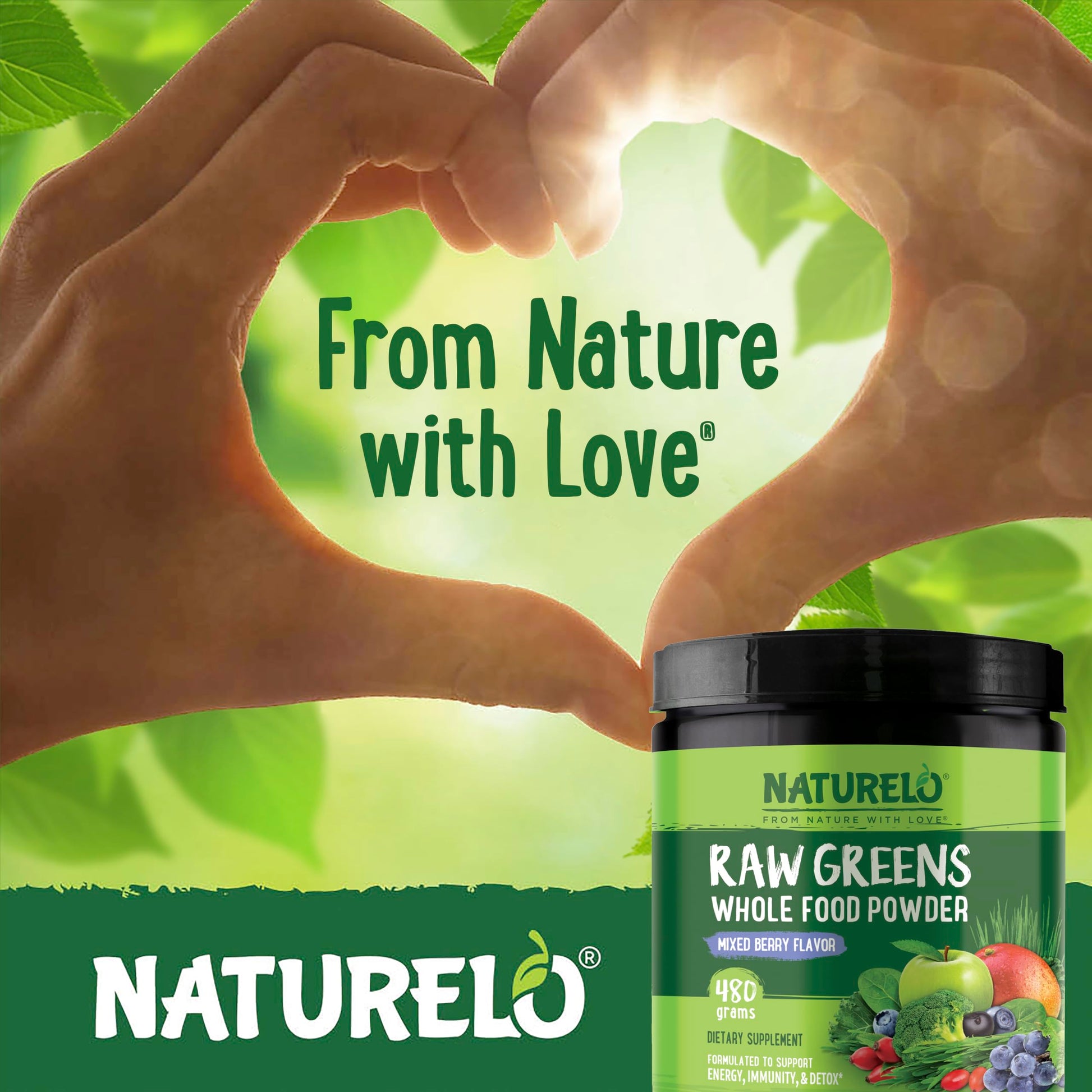 NATURELO Raw Greens Superfood Powder 480 Grams, Mixed Berry - Supports Energy, Immunity and Detox - Includes Spirulina, Wheat Grass and Organic NATURELO buy supplements canada