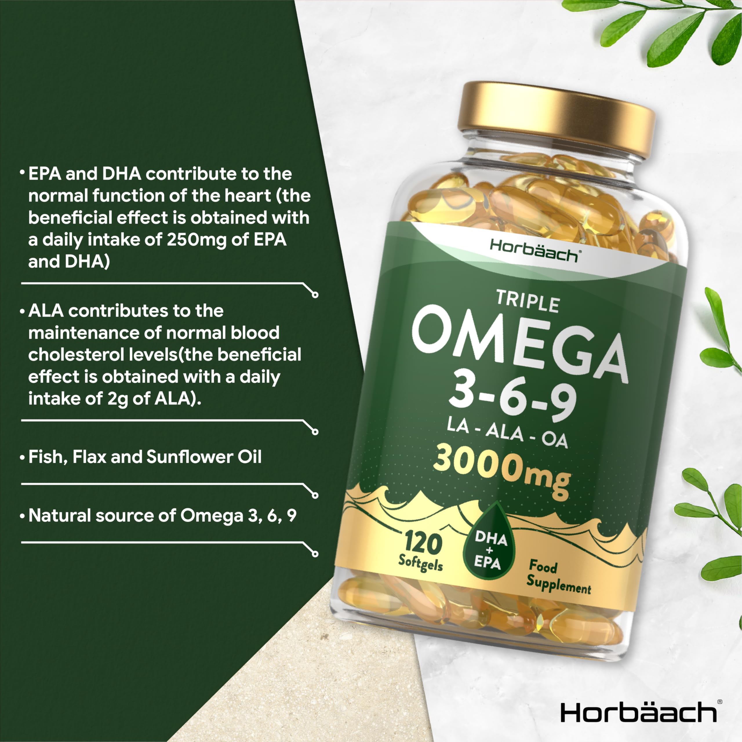 Omega 3 6 9 Capsules High Strength | 3000mg | 120 Softgels | Triple Omega 369 Horbäach buy supplements canada