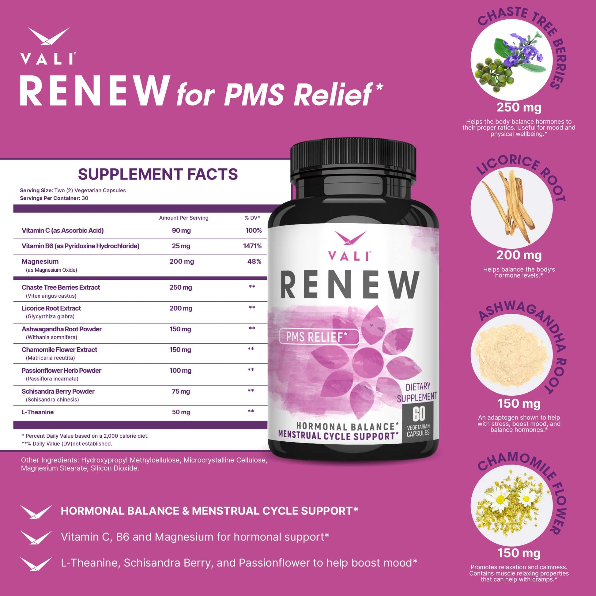 VALI Renew PMS Relief Supplement. Women’s Menstrual Cycle Support. Herbal Formula VALI buy supplements canada