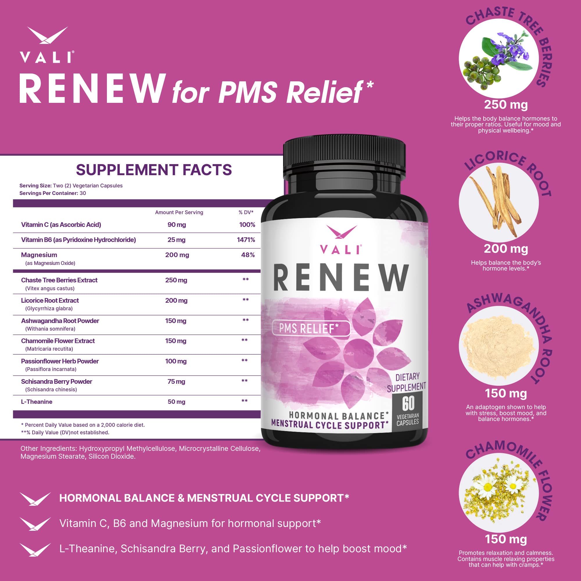 VALI Renew PMS Relief Supplement. Women’s Menstrual Cycle Support. Herbal Formula VALI buy supplements canada