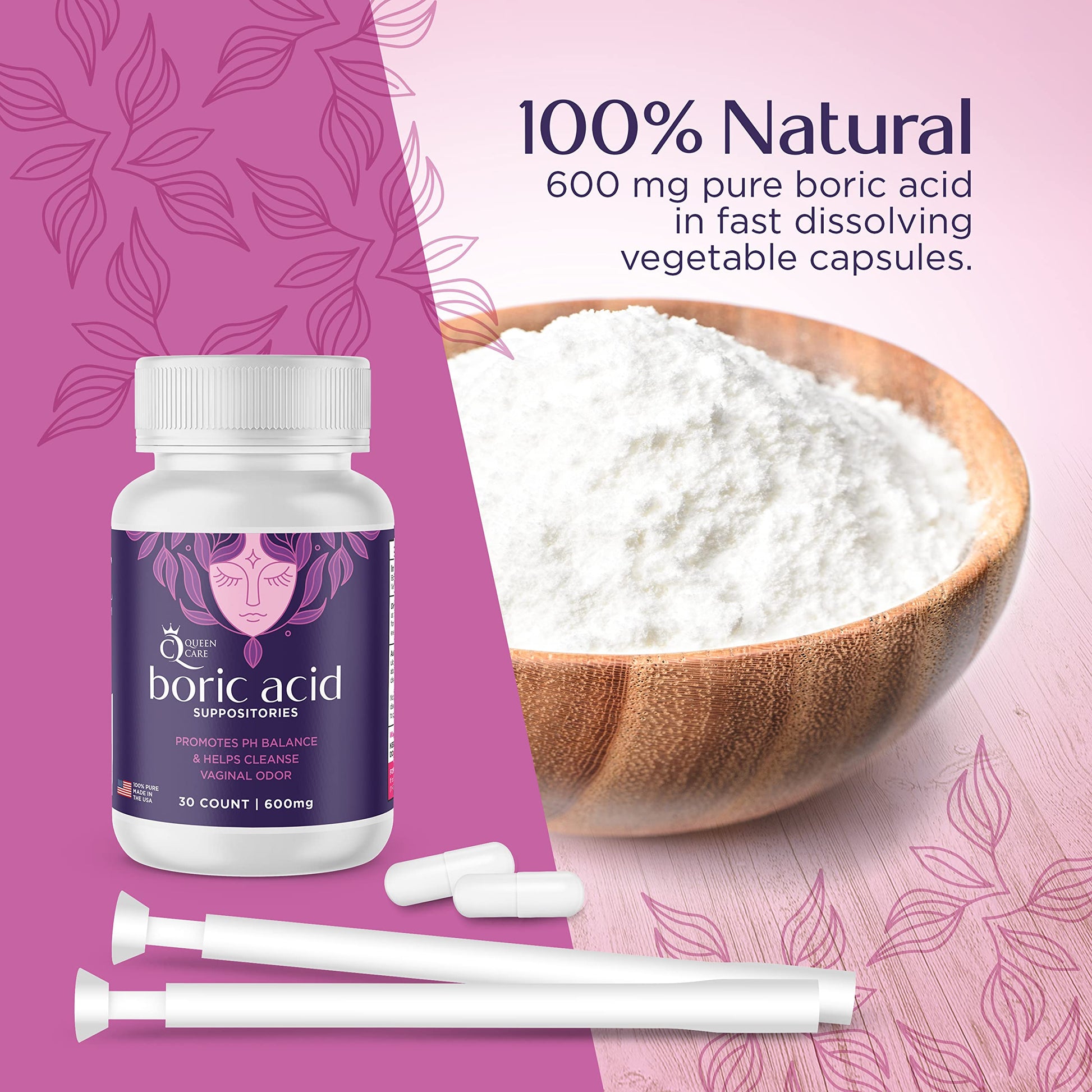 Queen Care - Boric Acid Suppositories & Applicators, Complete Feminine Care, PH Balance for Women Queen Care buy supplements canada
