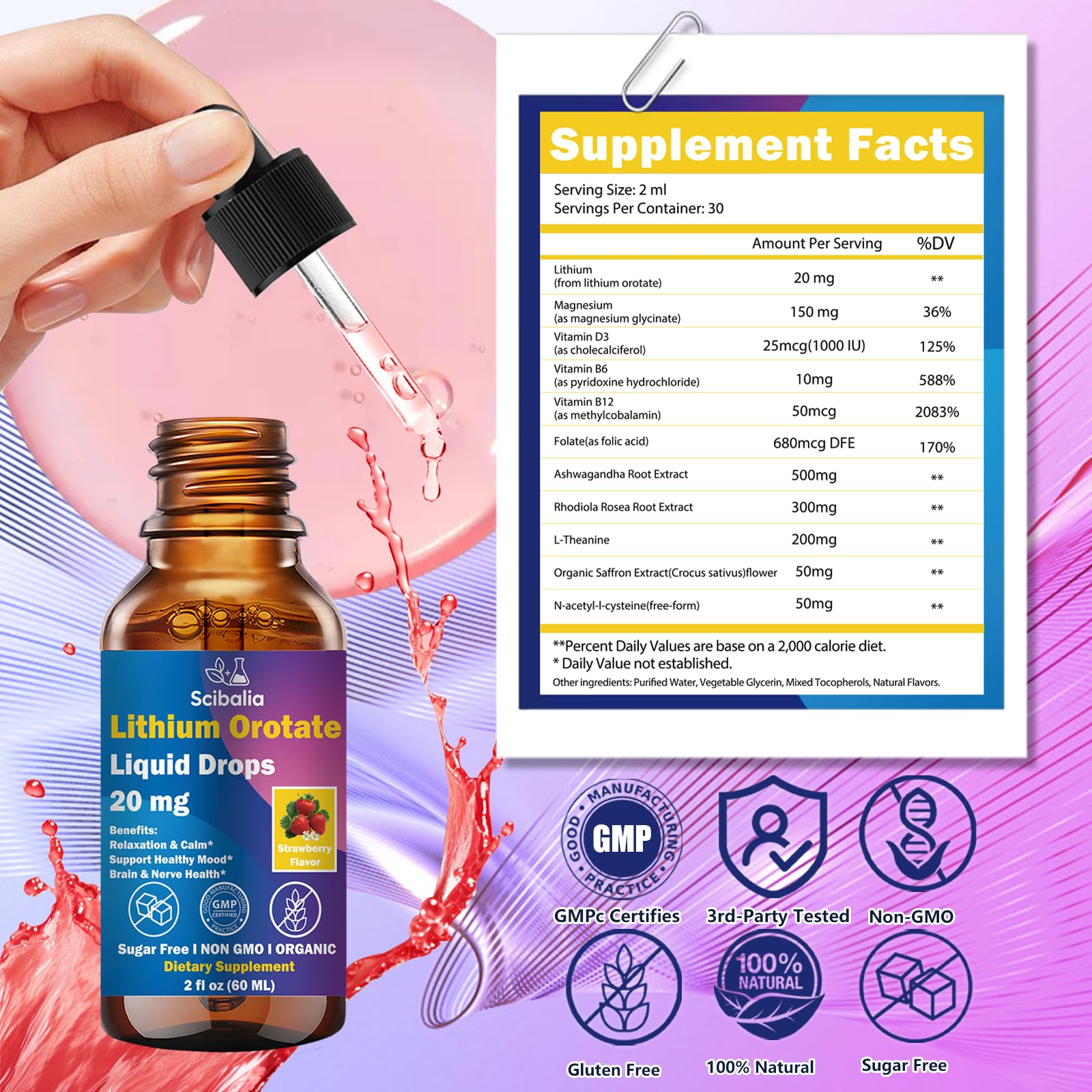 Scibalia Lithium Orotate Liquid Drops 20mg, Potency 11-in-1 Lithium Supplement w. NAC Magnesium Ashwagandha Theanine Vitamin D3 B6 B12 for Memory Brain Mood Cognitive Support, Scibalia buy supplements canada