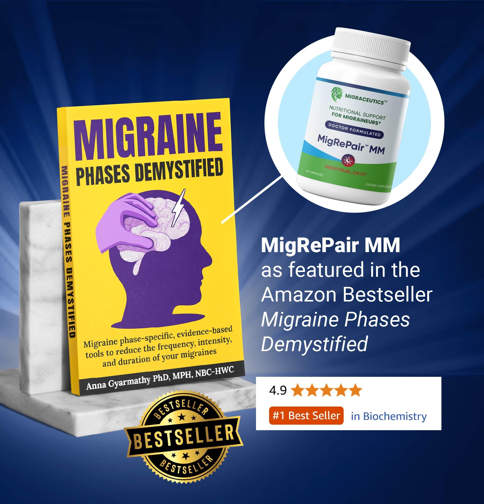 MigRePair MM Bottle of 60 - Doctor Formulated Natural Herbal Migraine Supplement for Women, Menstrual Migraine Relief, Hormonal Migraine Support with Feverfew, White Willow Bark Pine Bark & Grape Seed Migraceutics buy supplements canada