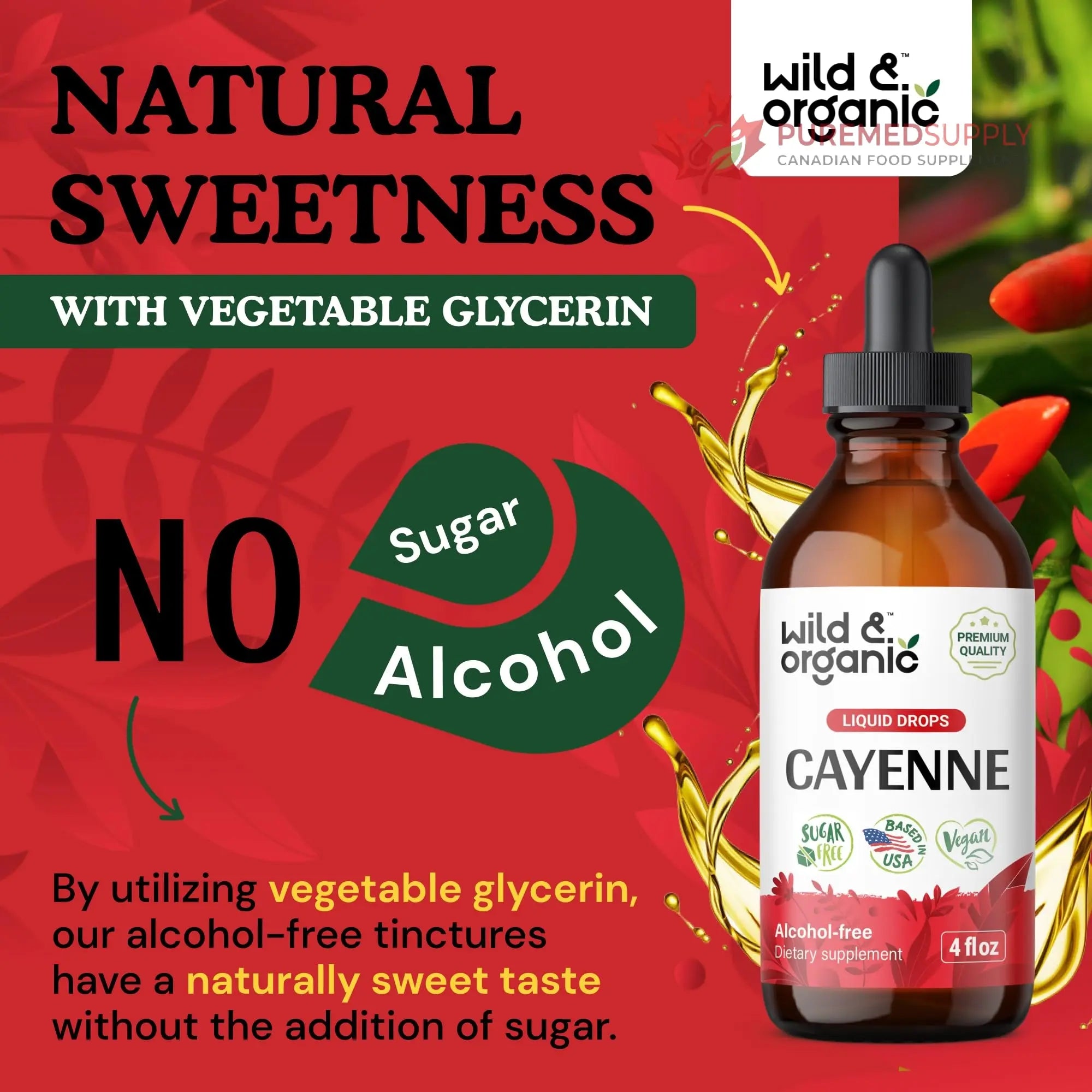 Wild & Organic Cayenne Pepper Tincture - Digestive Support with Capsaicin Extract - Cayenne Pepper Liquid Drops for Overall Well-Being - Unflavored, Vegan, Sugar & Alcohol-Free - 4 fl oz Wild & Organic buy supplements canada