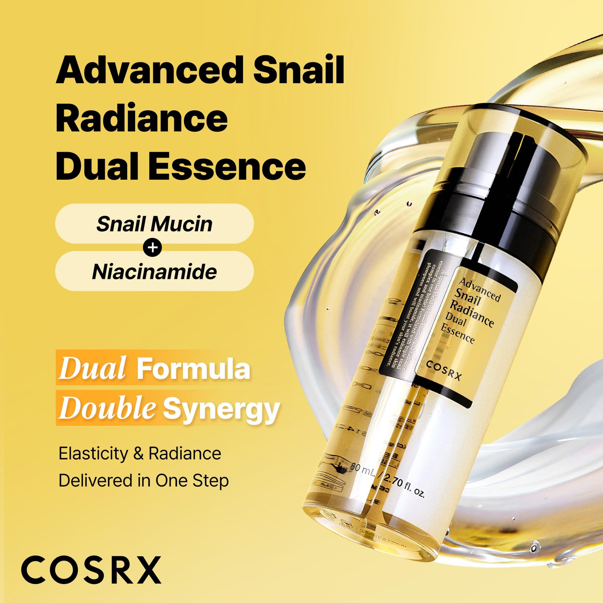 COSRX Snail Mucin 74% + Niacinamide 5% Dual Essence, Anti Aging Face Serum for Dull Skin, Sensitive Skin, Korean Skin Care, 2.70 fl.oz / 80ml COSRX buy supplements canada