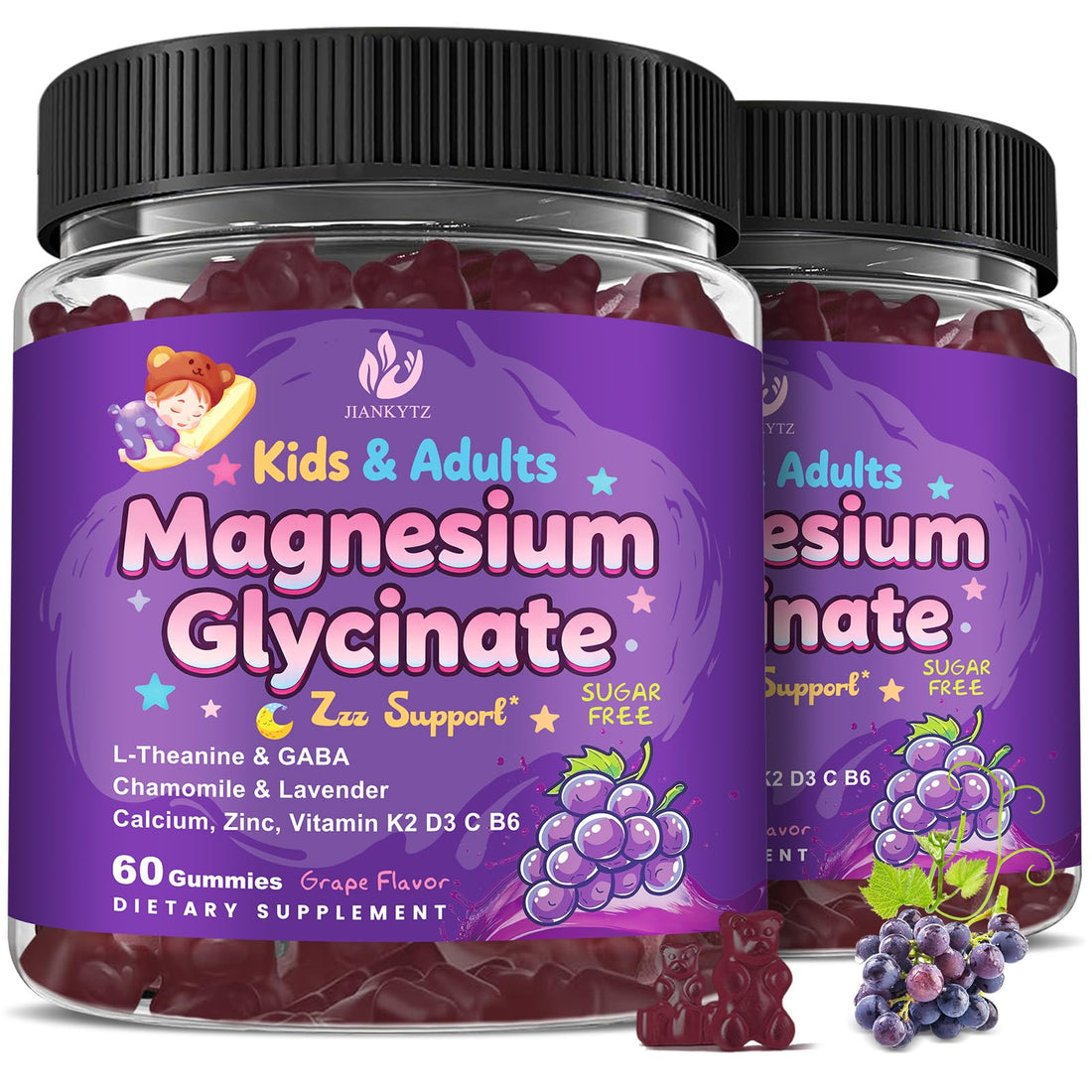 (2Pack) Sugar Free Magnesium Glycinate Gummies for Kids & Adults - Zzz Support, Relaxation & Cognition Support, 200/400mg Magnesium Gummies with L-Theanine, JIANKYTZ buy supplements canada
