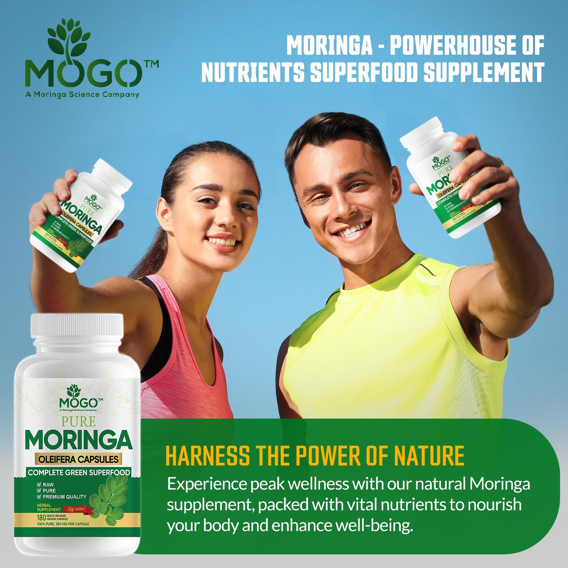 MOGO Moringa Capsules -180 Ct| Boost Energy, Immune, Gut, Joint Support | Made with Pure Organic Moringa Powder Organic Capsules | Made in USA MOGO buy supplements canada