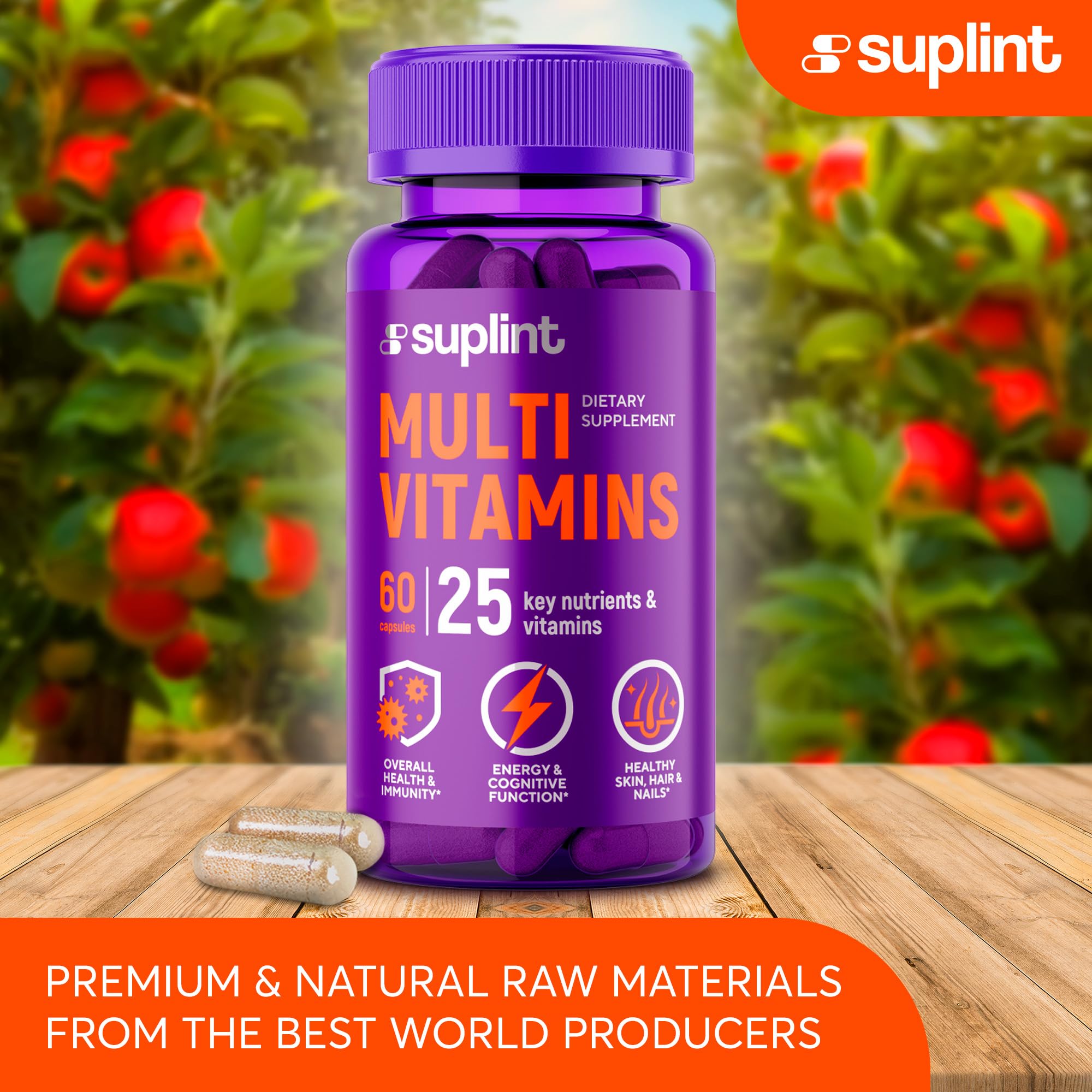 Multivitamin Supplement | Complex with Vitamin A, C, D, E, K1, B, Zinc & Chromium | Hair, Skin & Nail Beauty Vitamins | Immune Support Supplements for Men & Women | 60 Capsules SUPLINT buy supplements canada