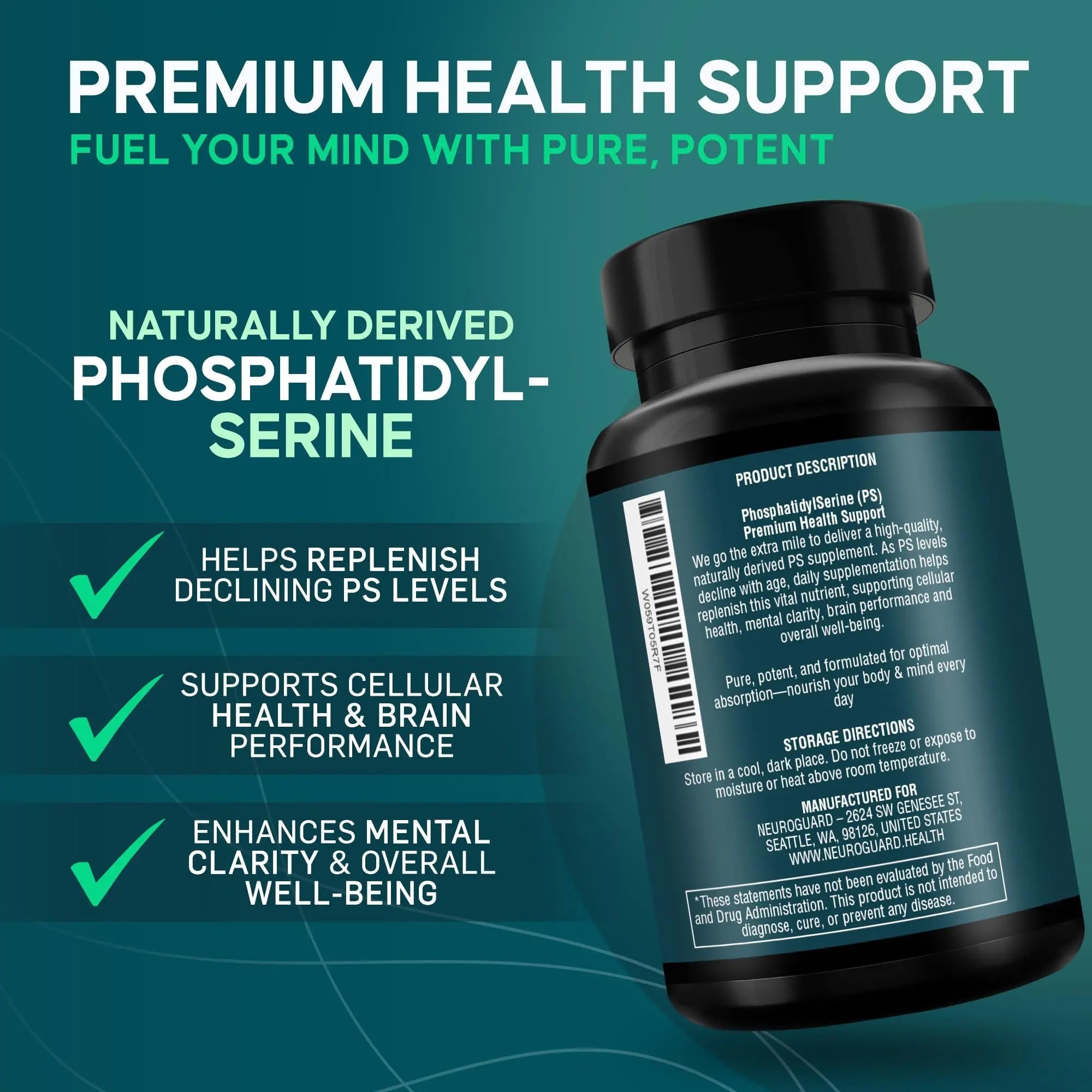 Phosphatidylserine Supplement – Premium Nootropic for Brain Health, Memory, Focus & Stress Support – 300mg Sunflower Lecithin NeuroGuard buy supplements canada