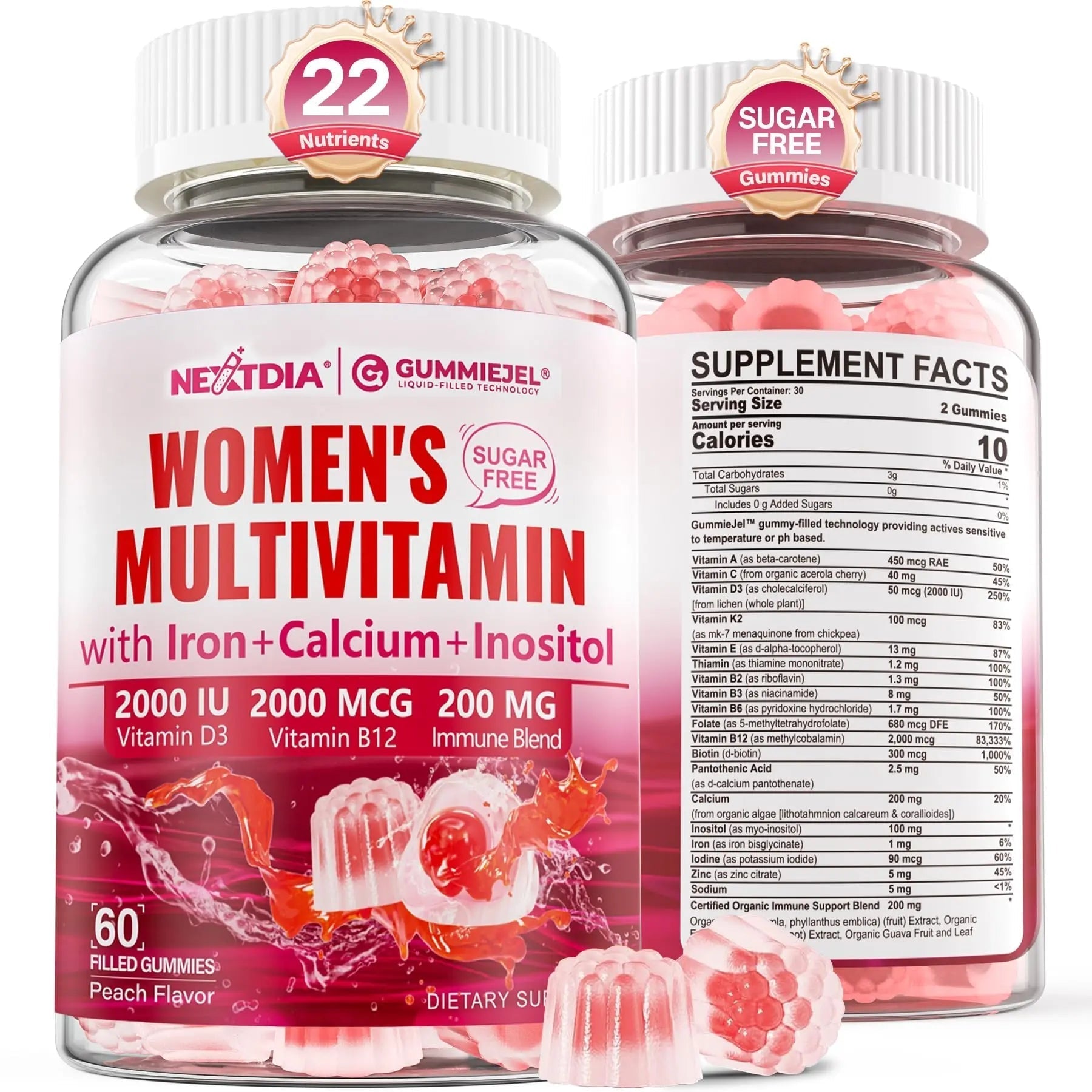 Methylated Multivitamin for Women Gummies, Calcium, D3 K2, Methylfolate & B12, Inositol, Daily Vitamin A, C, E, B Complex, Biotin, Iron Nextdia buy supplements canada