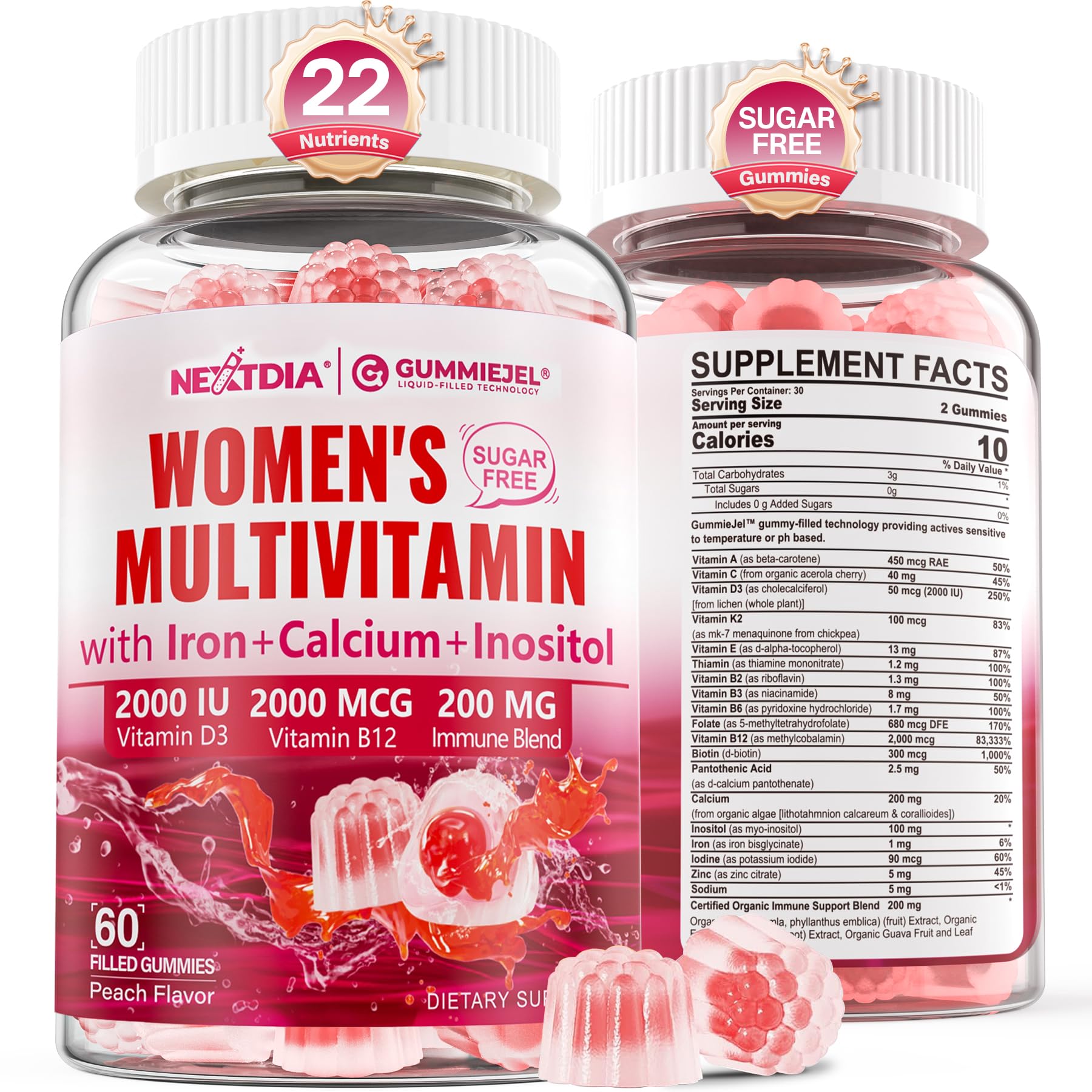 Methylated Multivitamin for Women Gummies, Calcium, D3 K2, Methylfolate & B12, Inositol, Daily Vitamin A C E, B Complex, Biotin, Zinc Nextdia buy supplements canada