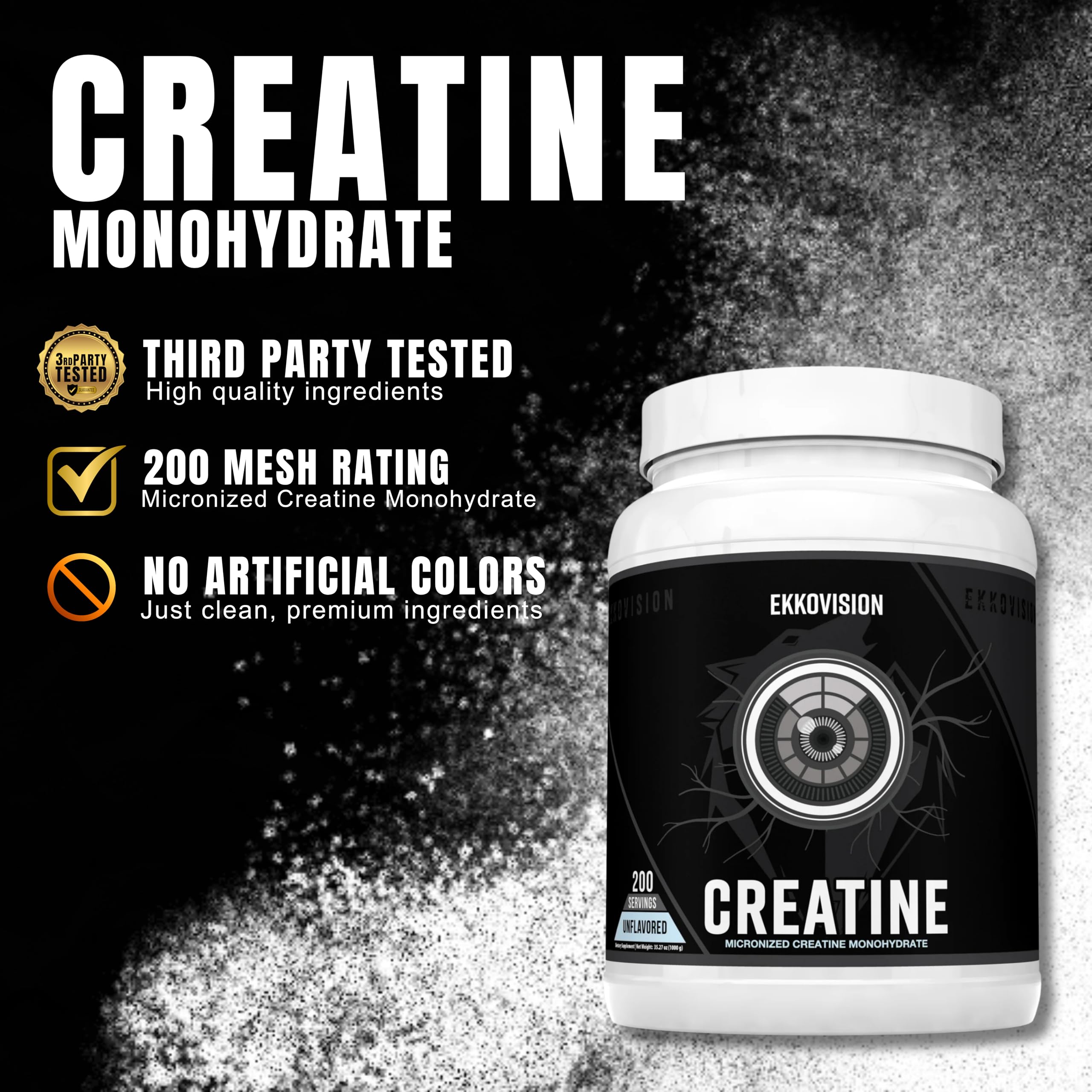 Ekkovision Creatine Monohydrate Powder, Micronized, Unflavored, Pre Workout & Post Workout Supplement for Men and Women, Energy Support, Easy to Mix in Shakes Ekkovision buy supplements canada