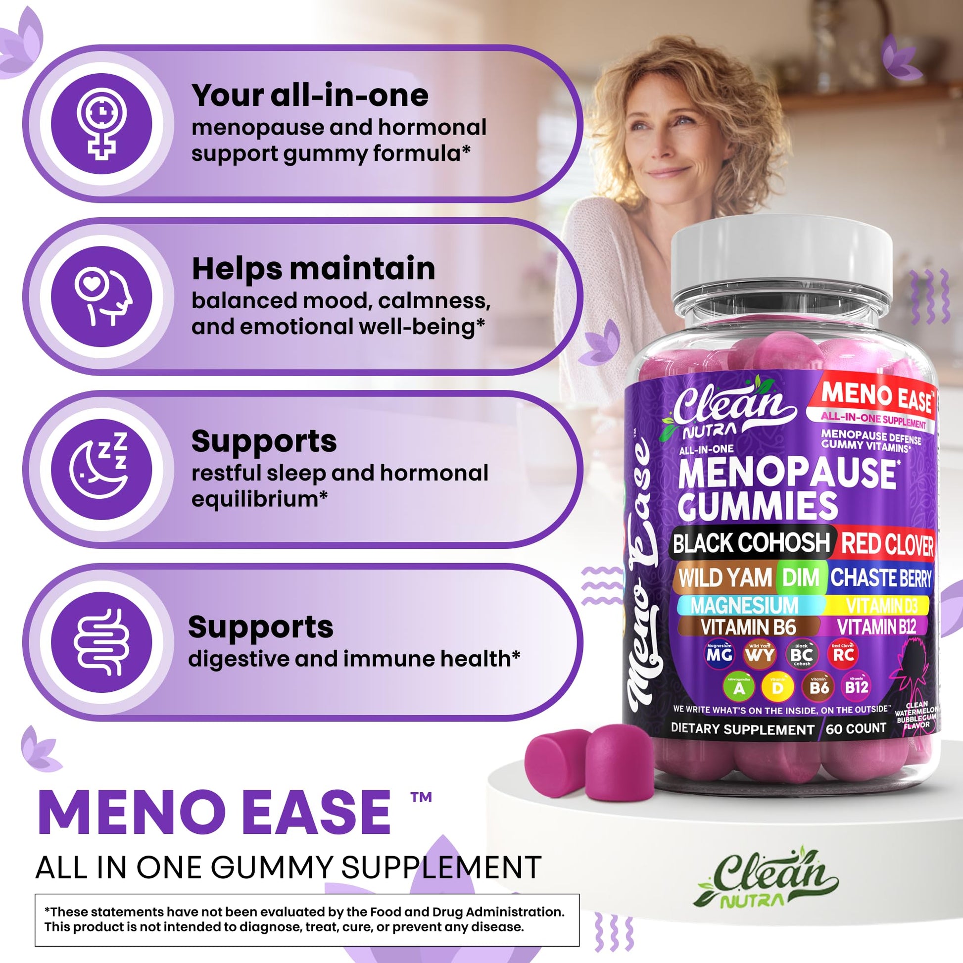 Menopause Supplement for Women Gummies with Black Cohosh, Wild Yam, DIM, Magnesium, Red Clover Chasteberry for Hormone Balance Relief Night Sweats Mood Plus Bergamot, Vitamin D3, Vitamin B6 B12 Clean Nutraceuticals buy supplements canada