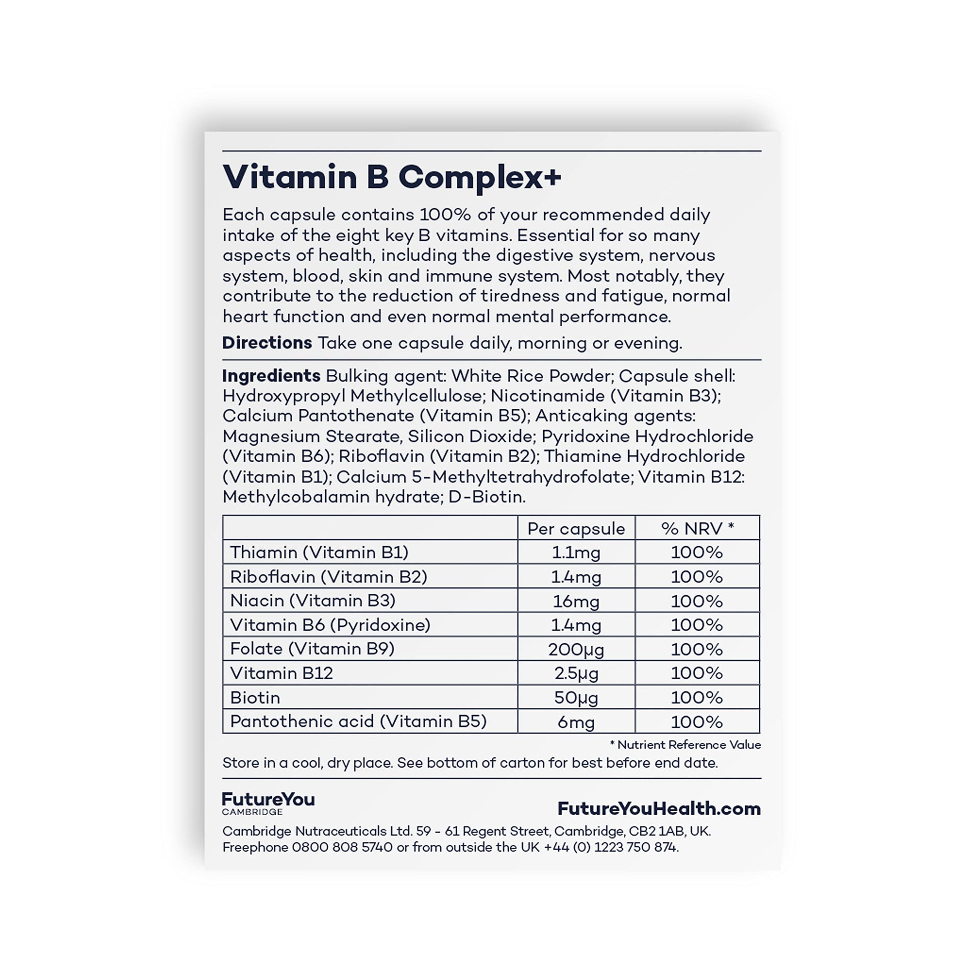 Vitamin B Complex+ Supplements – 8 Key B Vitamins for Optimal Cell Health – Energy Capsules FutureYou Cambridge buy supplements canada