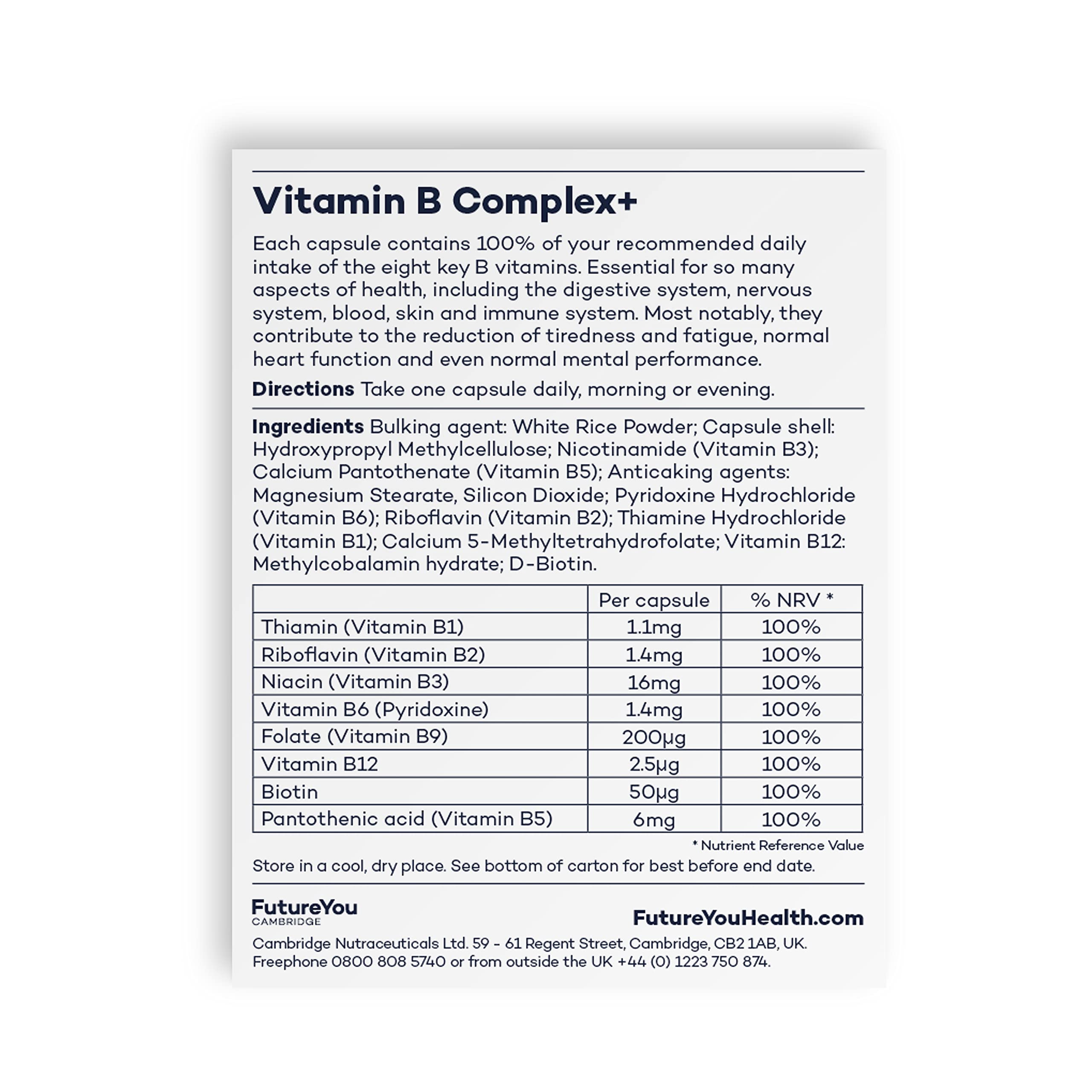 Vitamin B Complex+ Supplements – 8 Key B Vitamins for Optimal Cell Health – Energy Capsules FutureYou Cambridge buy supplements canada