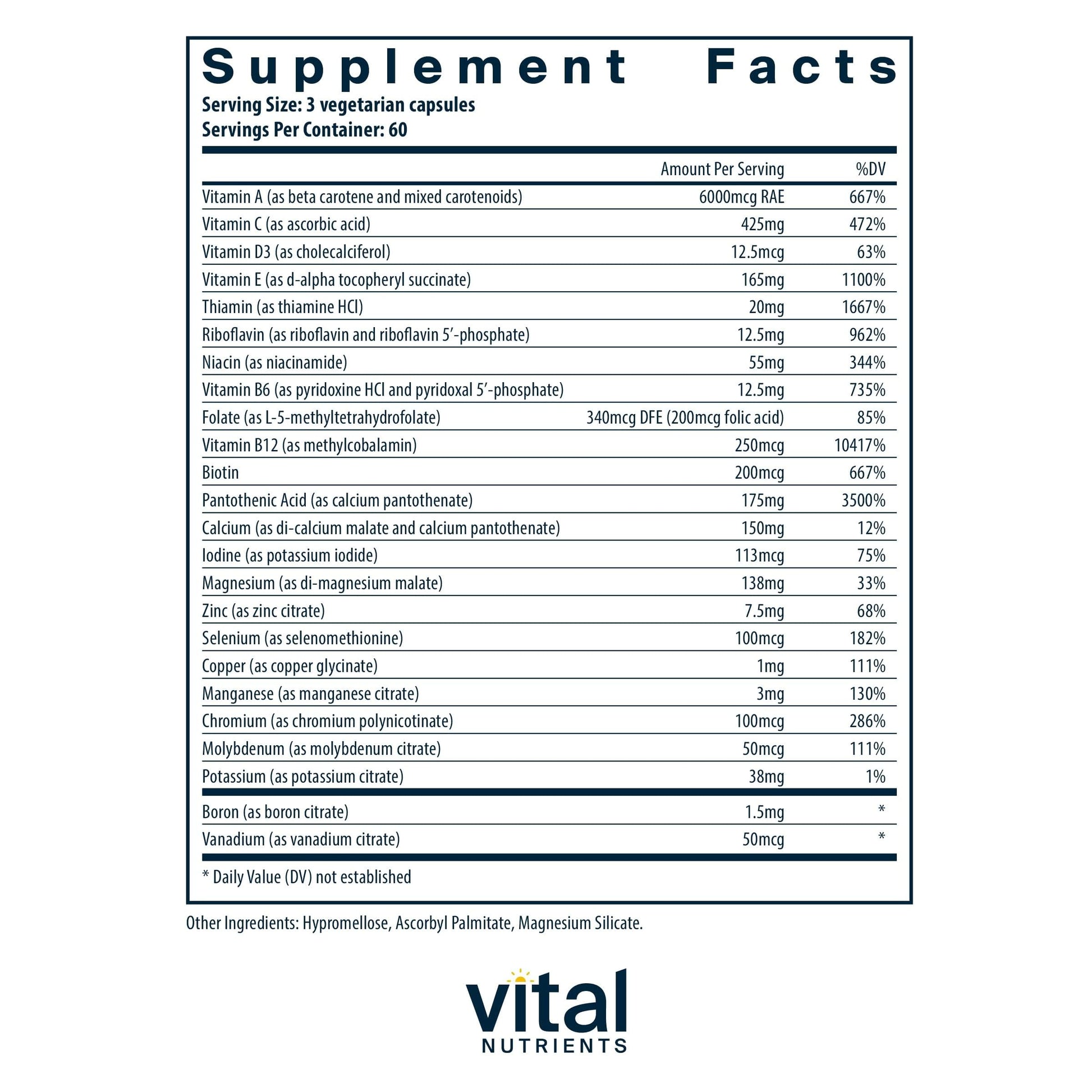 Vital Nutrients - Multi-Nutrients 2 - Citrate/Malate Formula (with Copper and Without Iron) - Multi-Vitamin/Mineral, Potent Antioxidants, Gentle Bioavailable Form - 180 Vegetarian Capsules per Bottle Vital Nutrients buy supplements canada