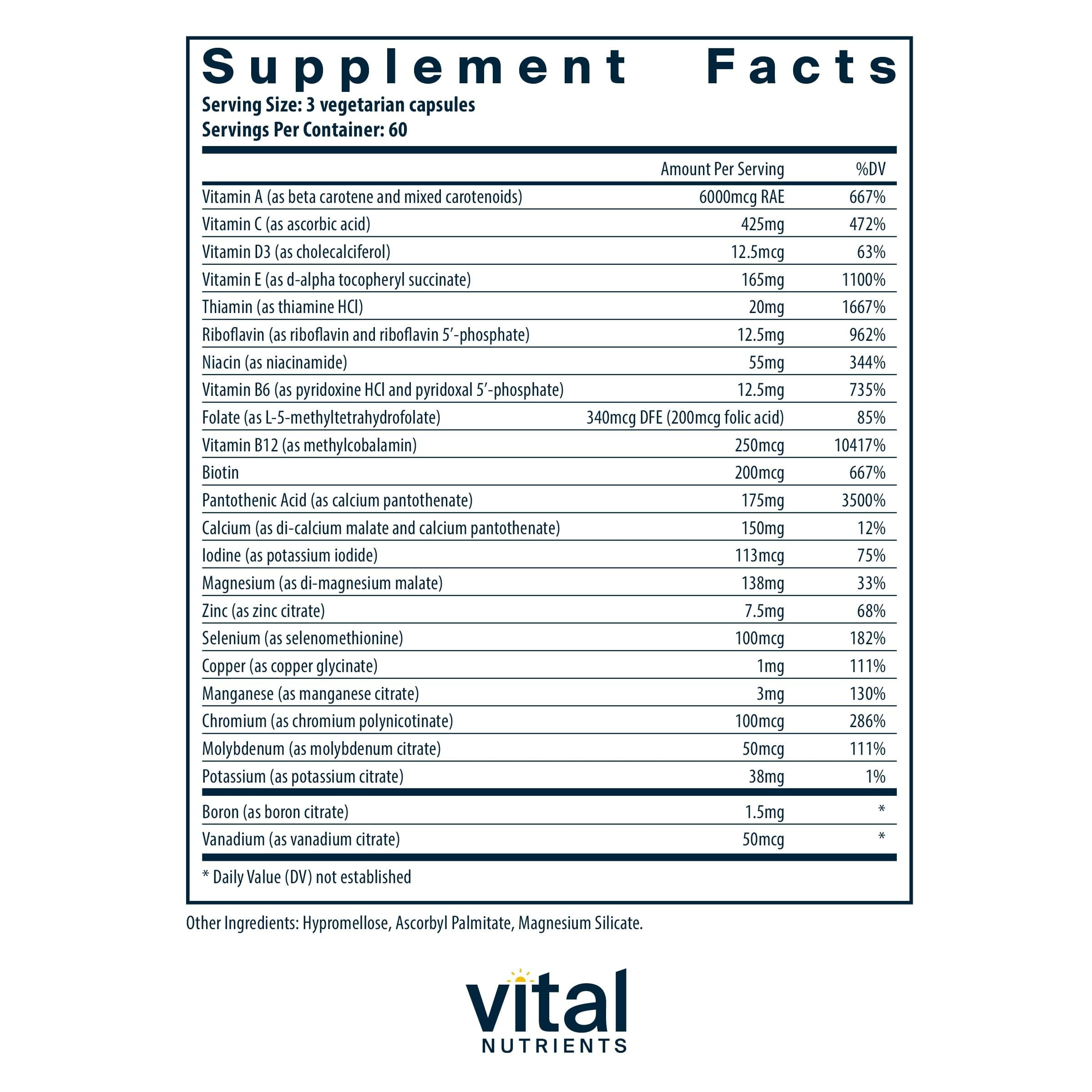 Vital Nutrients - Multi-Nutrients 2 - Citrate/Malate Formula (with Copper and Without Iron) - Multi-Vitamin/Mineral, Potent Antioxidants, Gentle Bioavailable Form - 180 Vegetarian Capsules per Bottle Vital Nutrients buy supplements canada