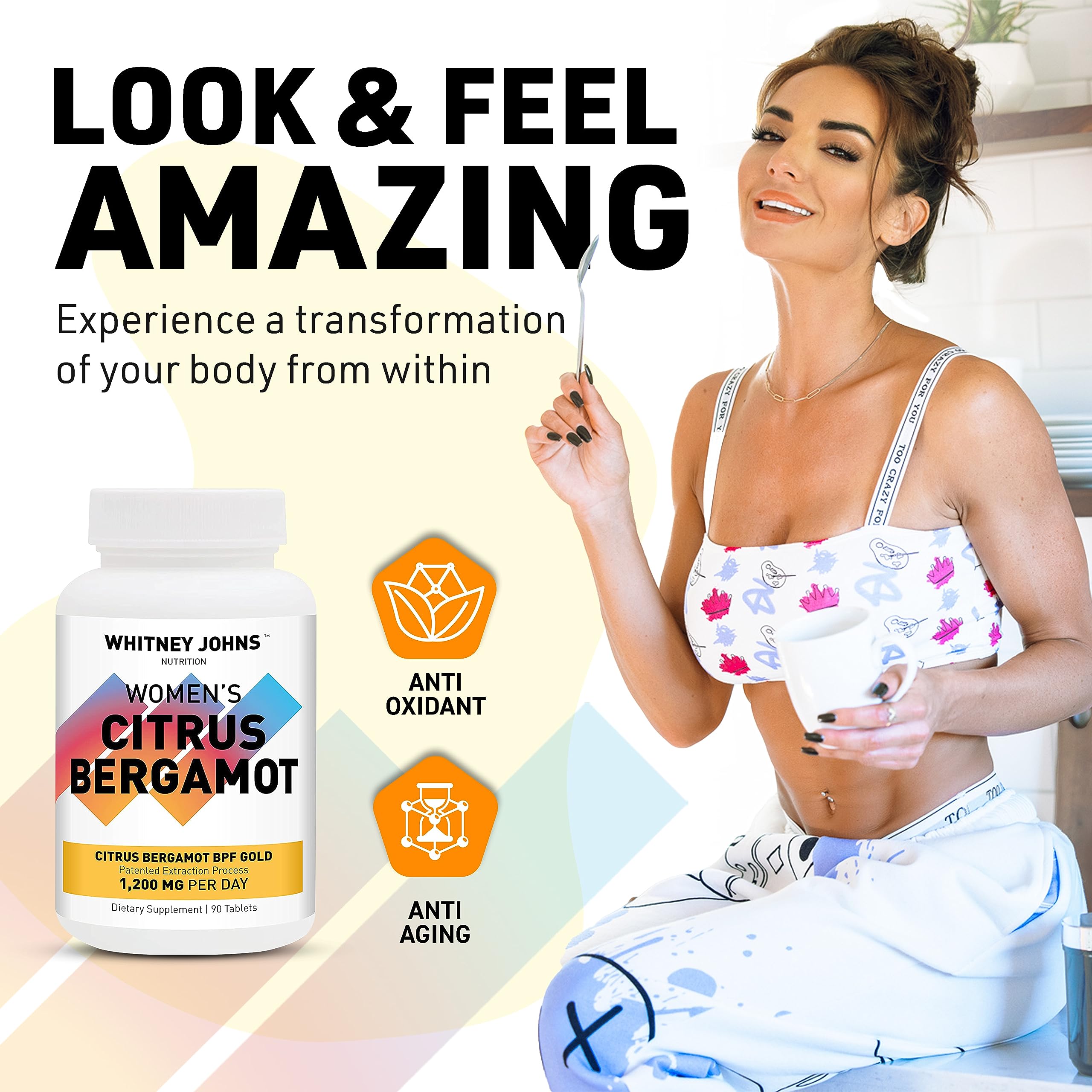 Whitney Johns Citrus Bergamot for Women, Clinically Tested Bergamot Supplement Specifically Formulated for Womens Health and Wellness, Antioxidant, 1200mg, 90 Tablets Whitney Johns buy supplements canada
