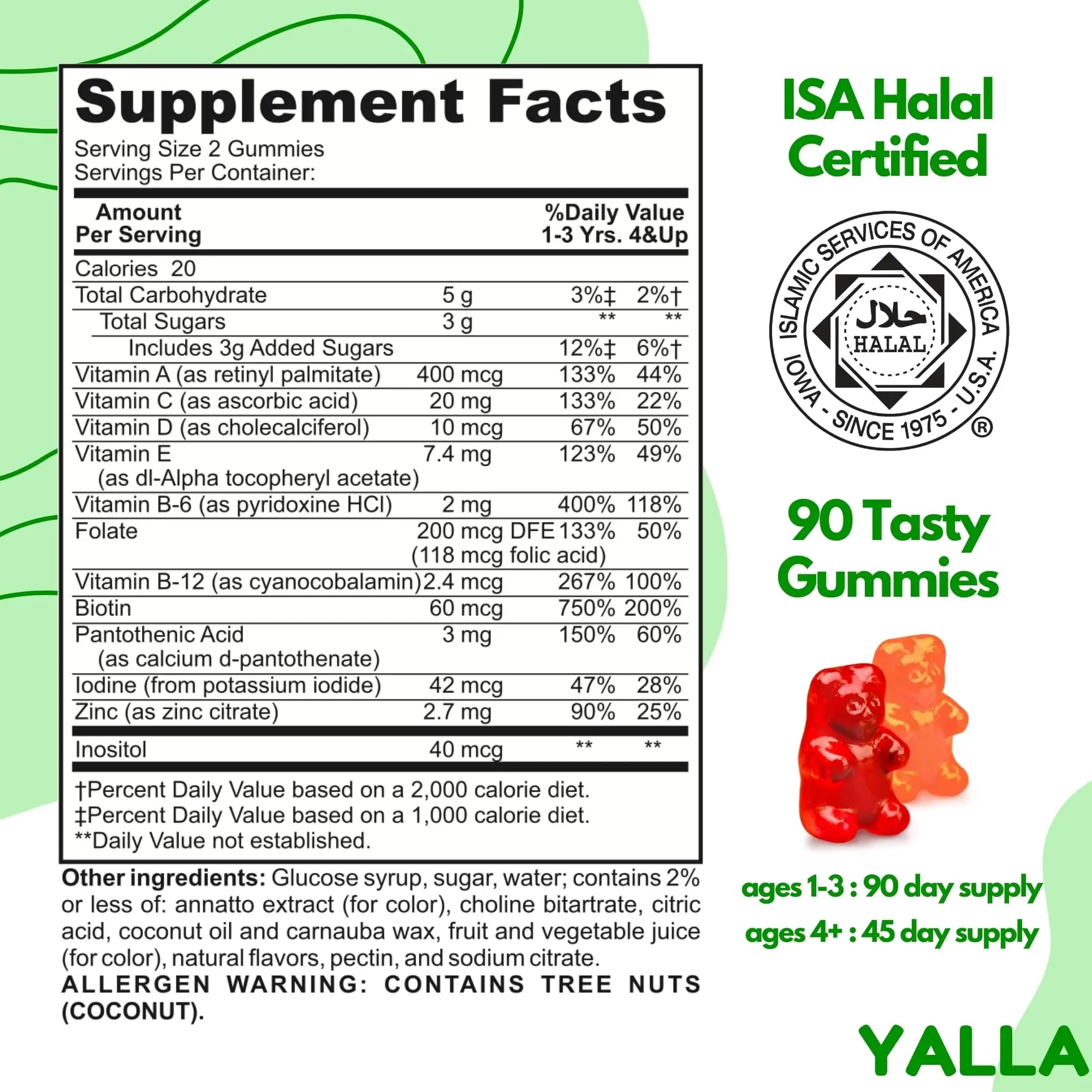 YALLA Halal Vitamins for Kids, Halal Kids Multivitamin Gummies, 45-90 Day Supply, Essential Vitamins with C, D3 YALLA buy supplements canada