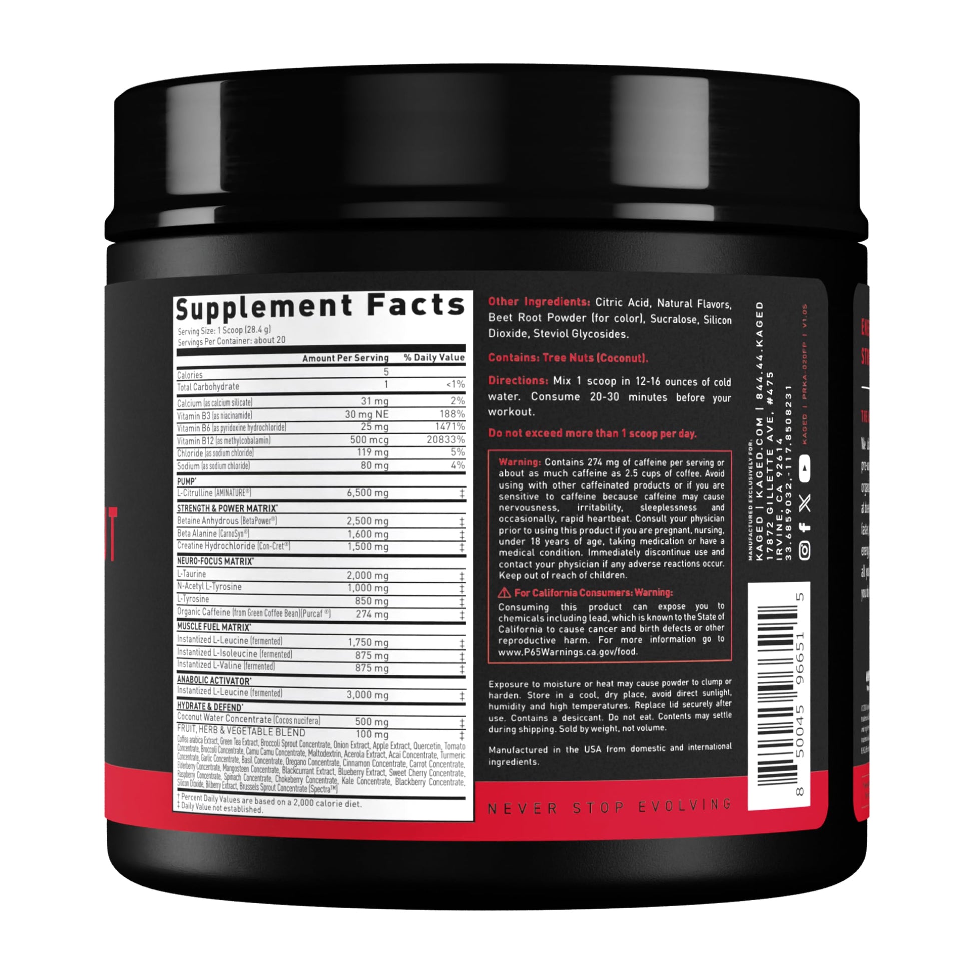 Kaged Stimulant Free Pre Workout Powder | Fruit Punch | Pre-Kaged | Formulated with Creatine, Beta Alanine | No Jitters | 20 Servings Kaged buy supplements canada