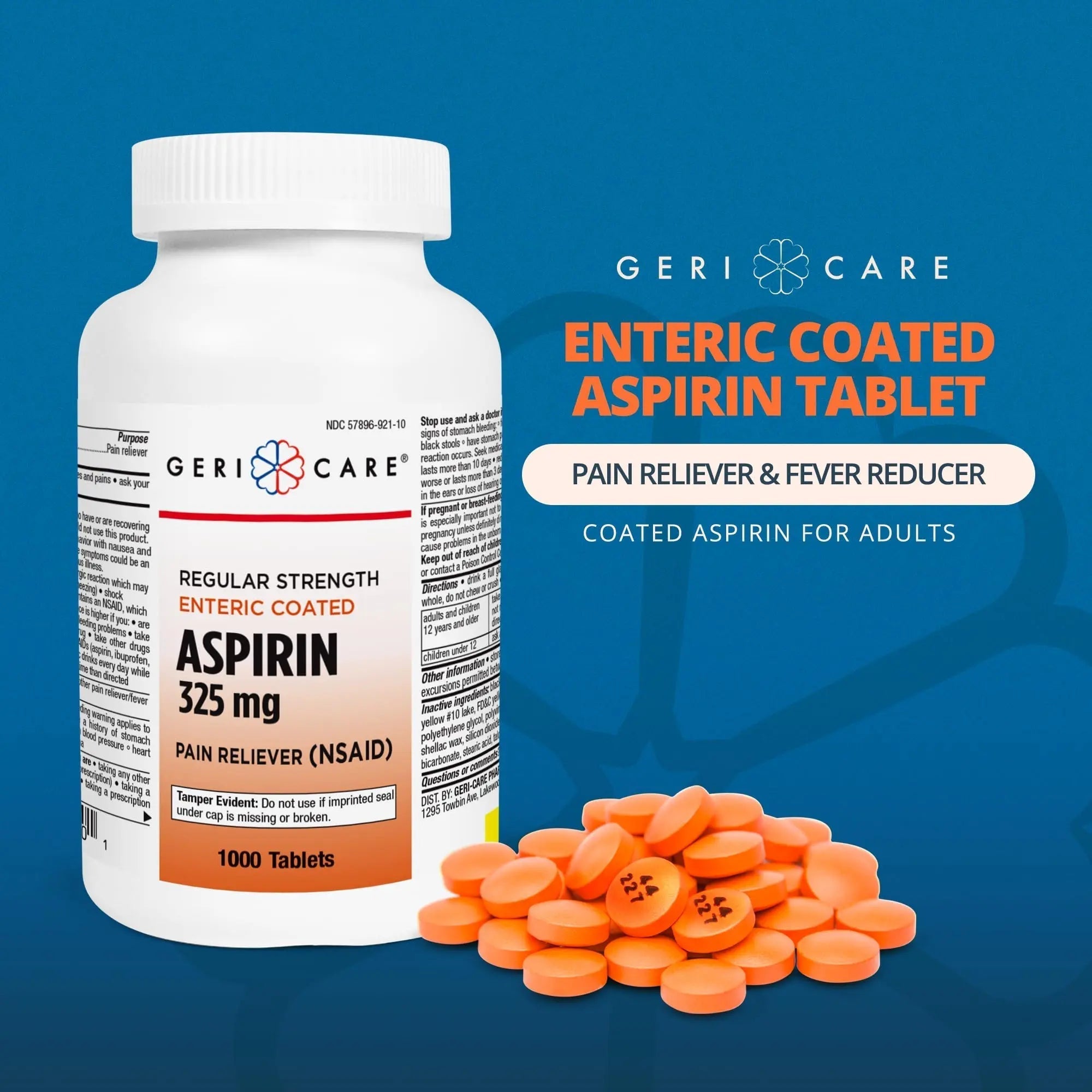 GeriCare Enteric Coated Aspirin Tablets 325mg (1000 Count) NSAID Pain Reliever & Fever Reducer for Adults- Regular Strength Aspirin for Headache Arthritis Menstrual & Muscle Pain GeriCare buy supplements canada