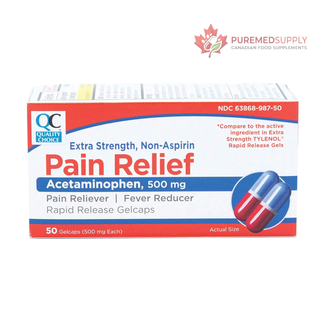Quality Choice, Extra Strength, Non Aspirin Pain Relief, Acetaminophen 500 MG, Pain Reliever & Fever Reducer, Rapid Release Gelcaps, 50 Count Package Quality Choice buy supplements canada