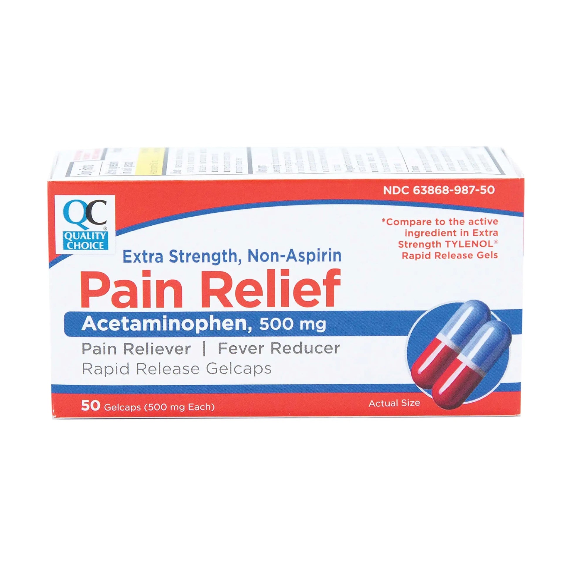 Quality Choice, Extra Strength, Non Aspirin Pain Relief, Acetaminophen 500 MG, Pain Reliever & Fever Reducer, Rapid Release Gelcaps, 50 Count Package Quality Choice buy supplements canada