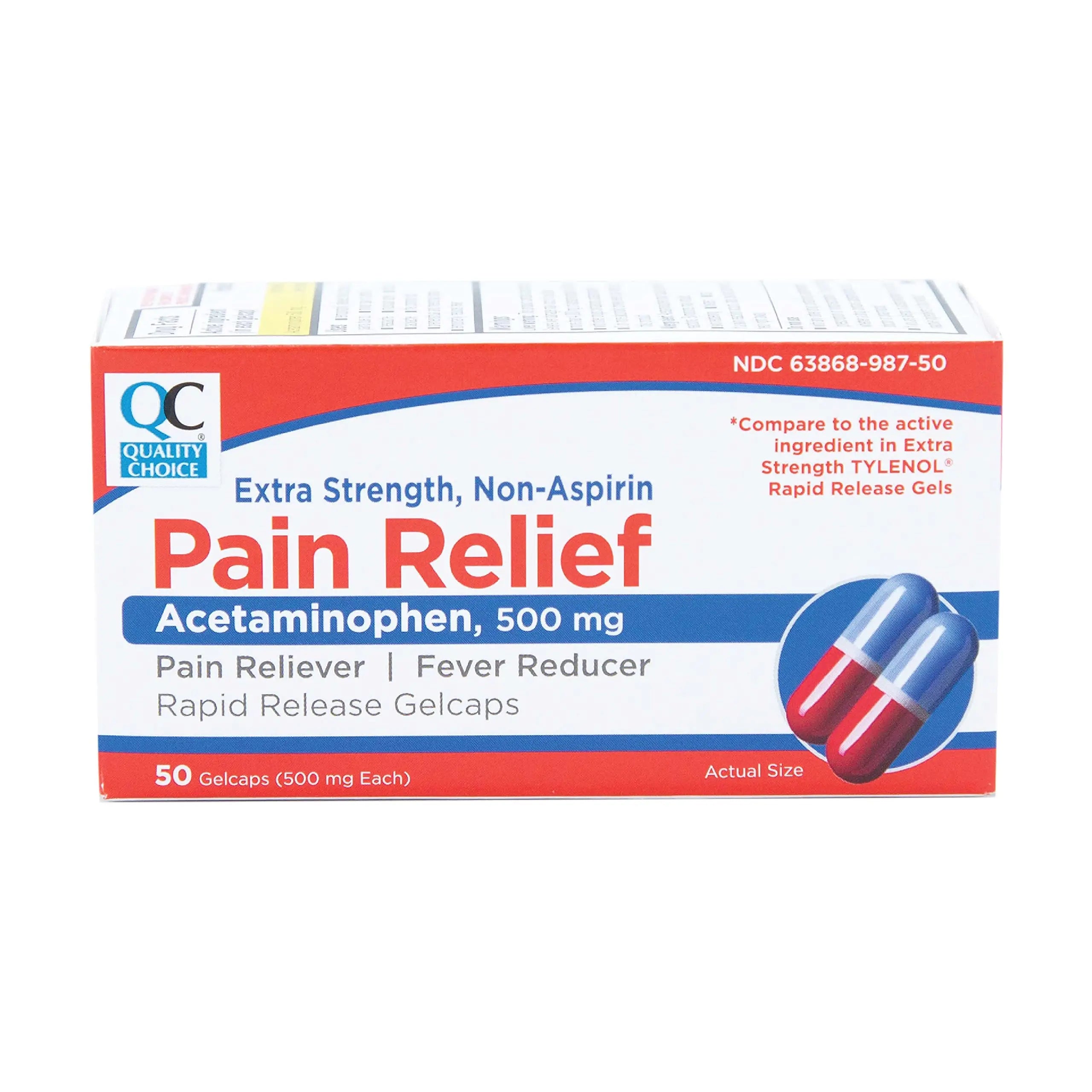 Quality Choice, Extra Strength, Non Aspirin Pain Relief, Acetaminophen 500 MG, Pain Reliever & Fever Reducer, Rapid Release Gelcaps, 50 Count Package Quality Choice buy supplements canada
