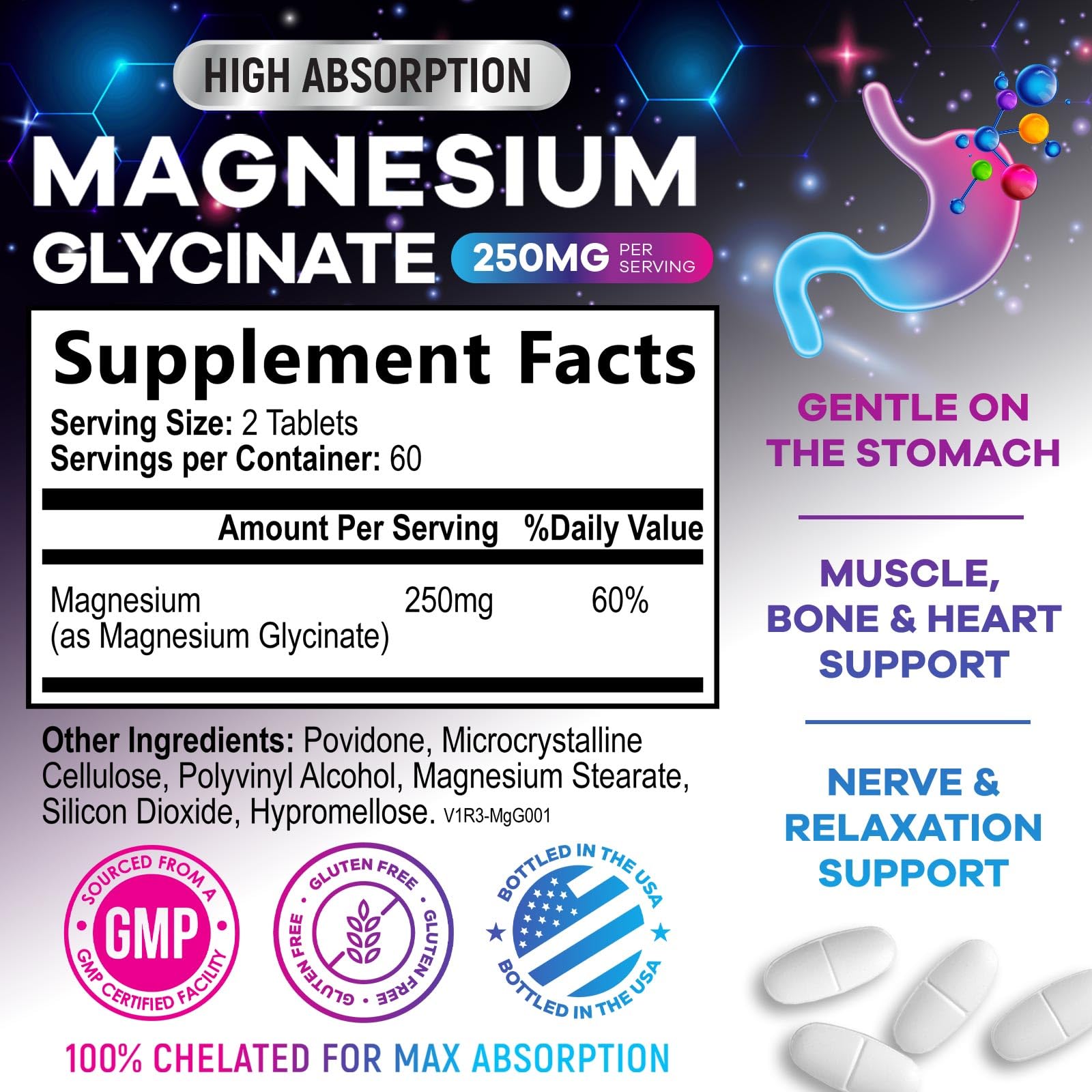 Magnesium Glycinate Supplement 250mg - 100% Chelated & Purified - to Support Sleep, Heart Health, Muscles, & Bone Strength - Best Absorption Magnesium Glycinate Capsules, Bottled in USA - 120 Tablets Nature's Peak buy supplements canada
