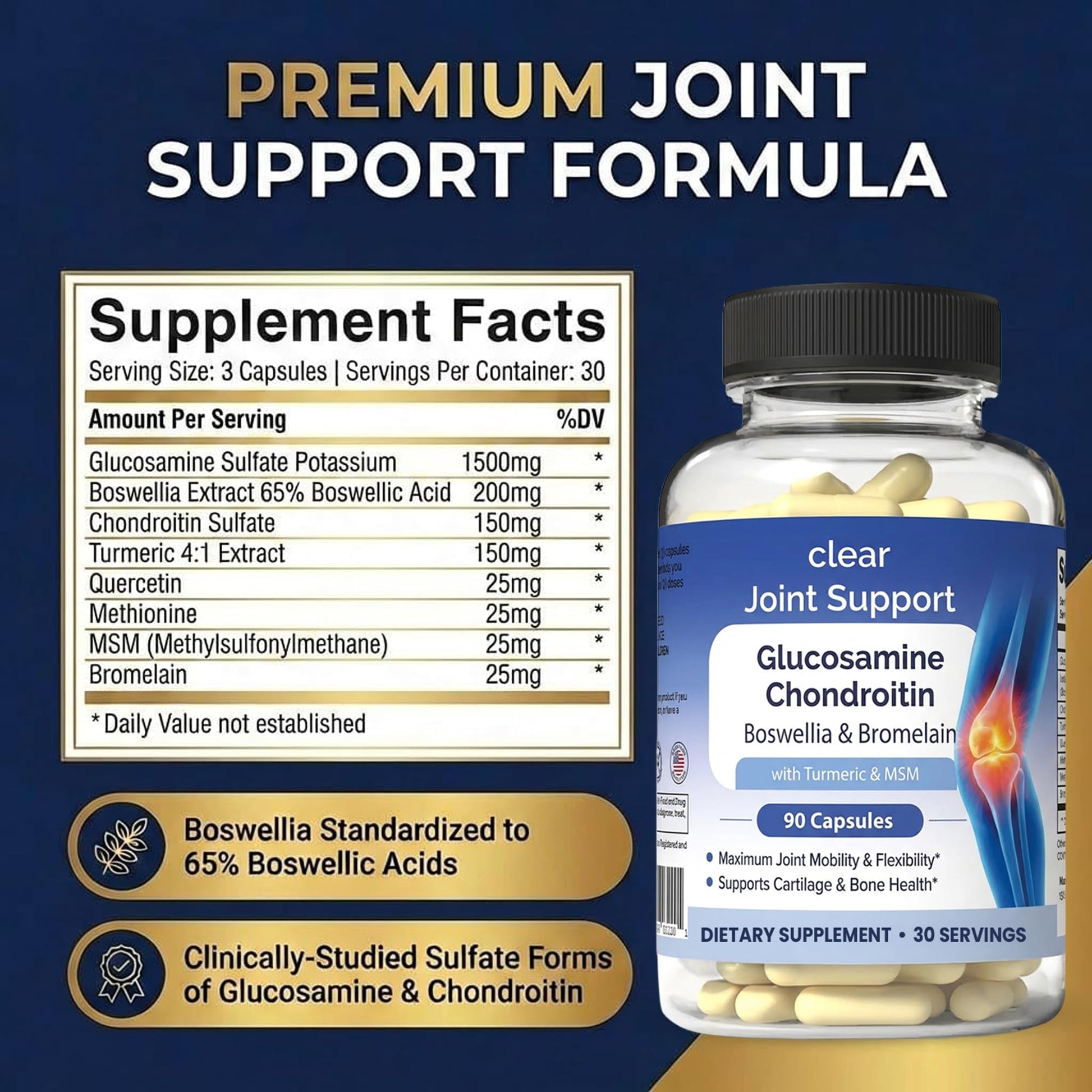 Glucosamine Chondroitin MSM with Turmeric & Boswellia 540 Capsules | 8-in-1 Joint Support Supplement for Flexibility & Mobility | Joint Supplement for Men & Women – Supports Back, Knees, Hips & Joints Clear Probiotics buy supplements canada