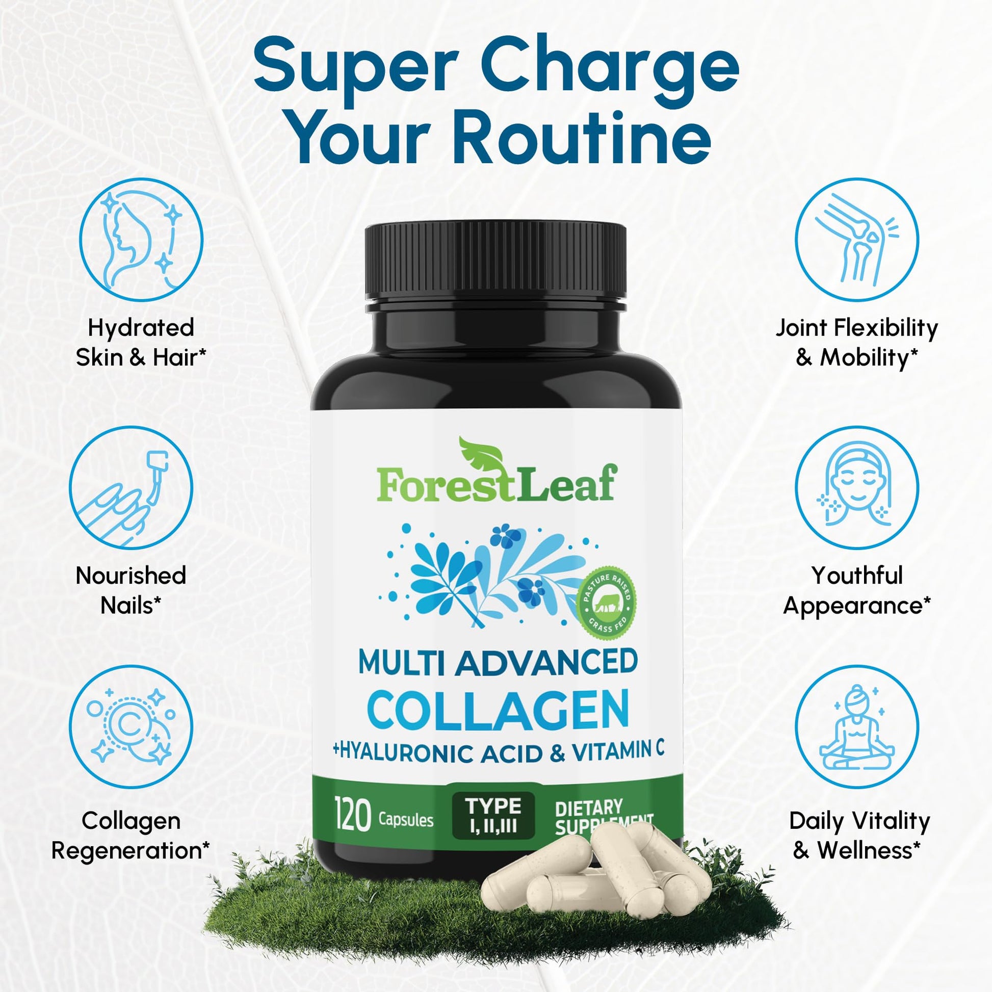 ForestLeaf Multi Collagen Pills with Hyaluronic Acid + Vitamin C | Hydrolyzed Collagen Supplements for Women or Men | Multi Collagen Capsules Peptides for Skin, Wrinkles, 120 Caps ForestLeaf buy supplements canada