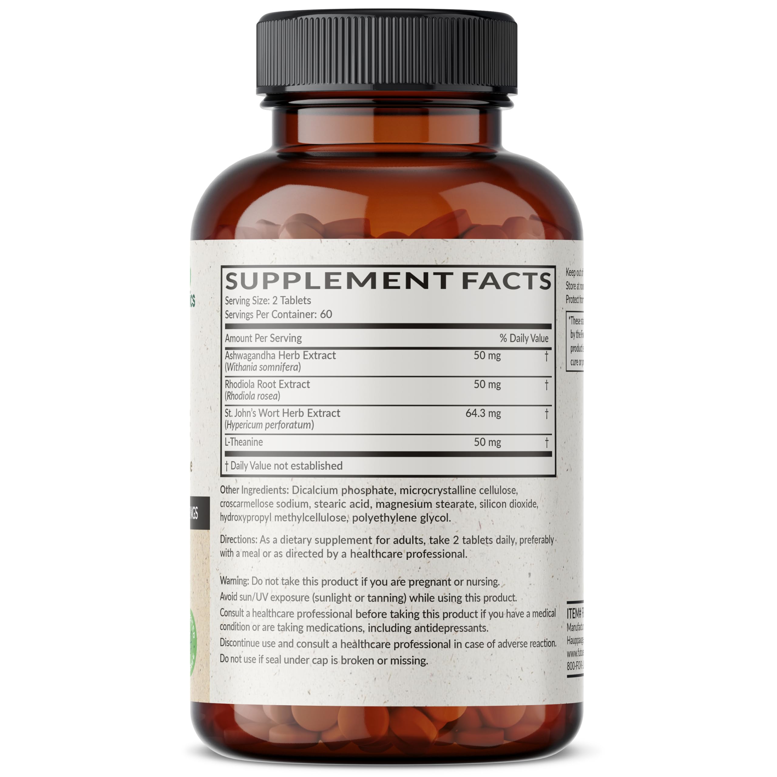 Futurebiotics Chill Pill + Ashwagandha, Rhodiola, St. John’s Wort, & L-Theanine - Non-GMO, 120 Vegetarian Tablets