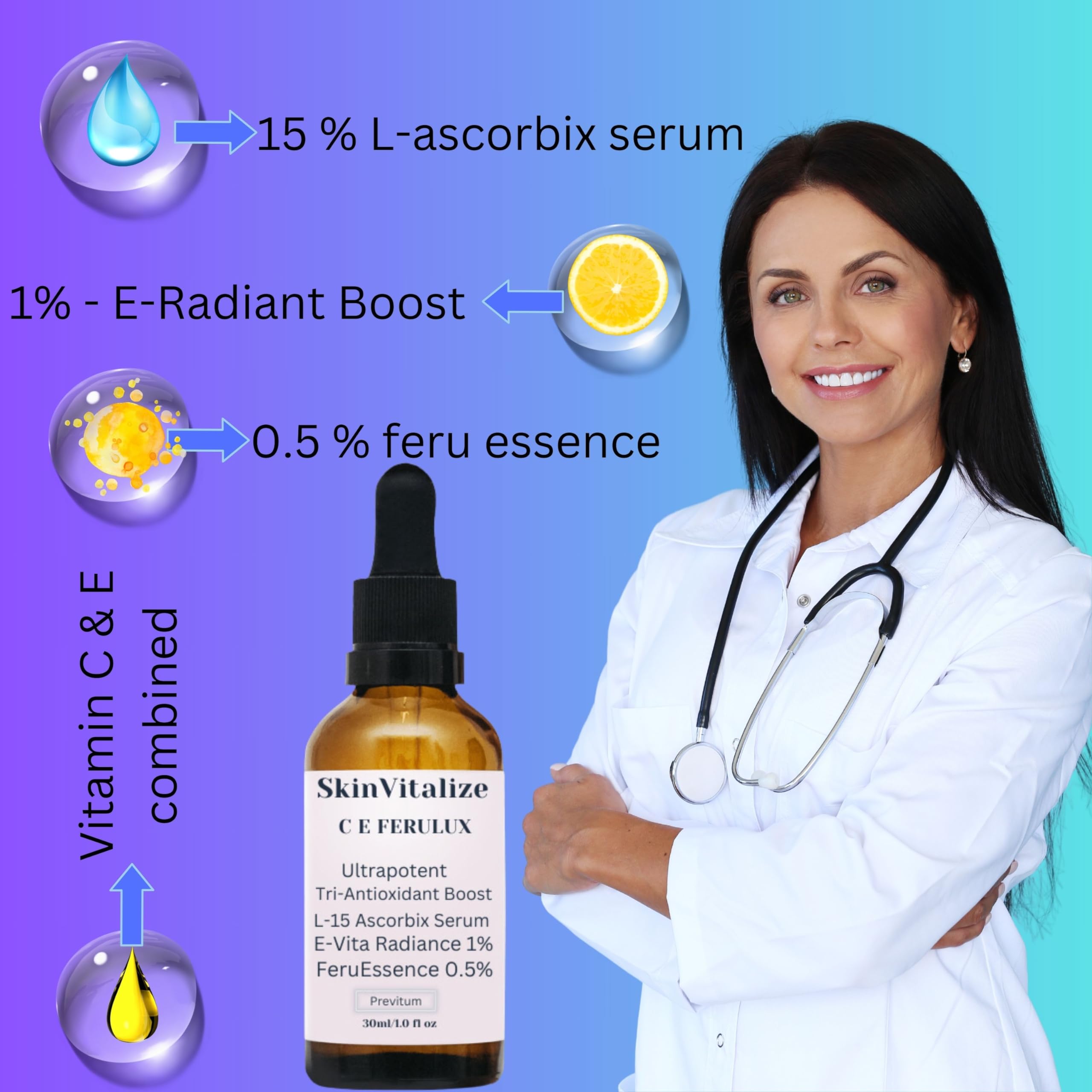 SkinVitalize C E ferulux Vitamin C Serum - 30ml: Advanced Formula for Fighting with Wrinkles Msupps.com buy supplements canada