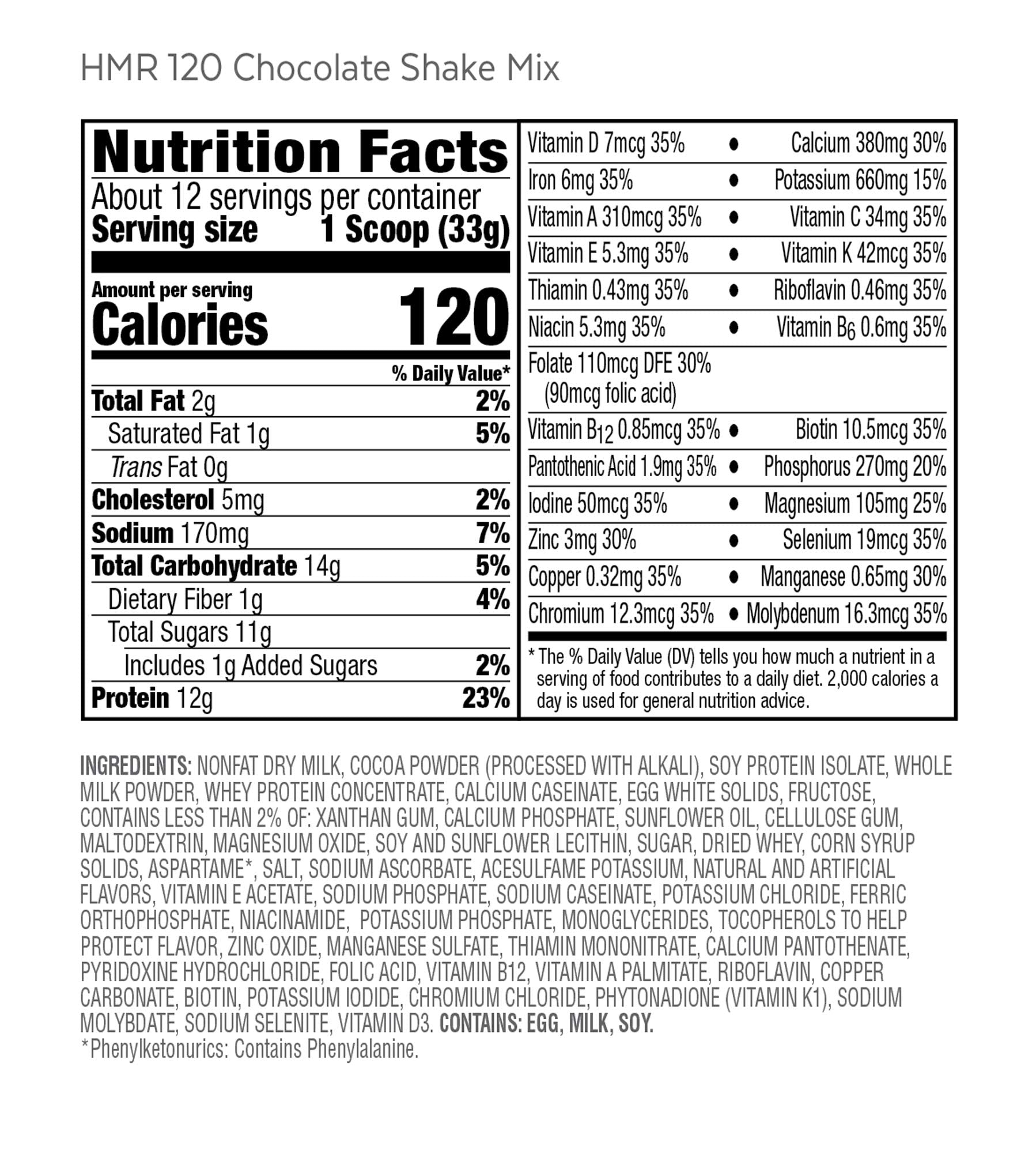 HMR 120 "Classic" Shake Meal Replacement Powder | Chocolate Shake Mix to Support HMR buy supplements canada